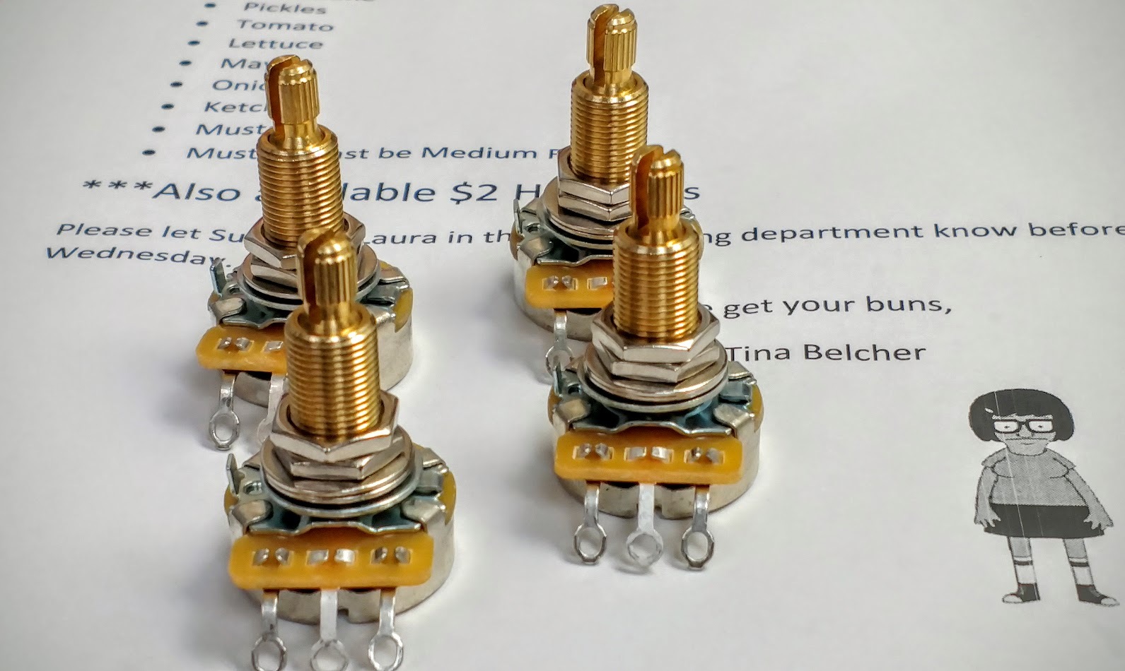 4 CTS 550K 9% tolerance Audio Taper Pots Long Shaft 3/4" fit Gibson 500K Killer
