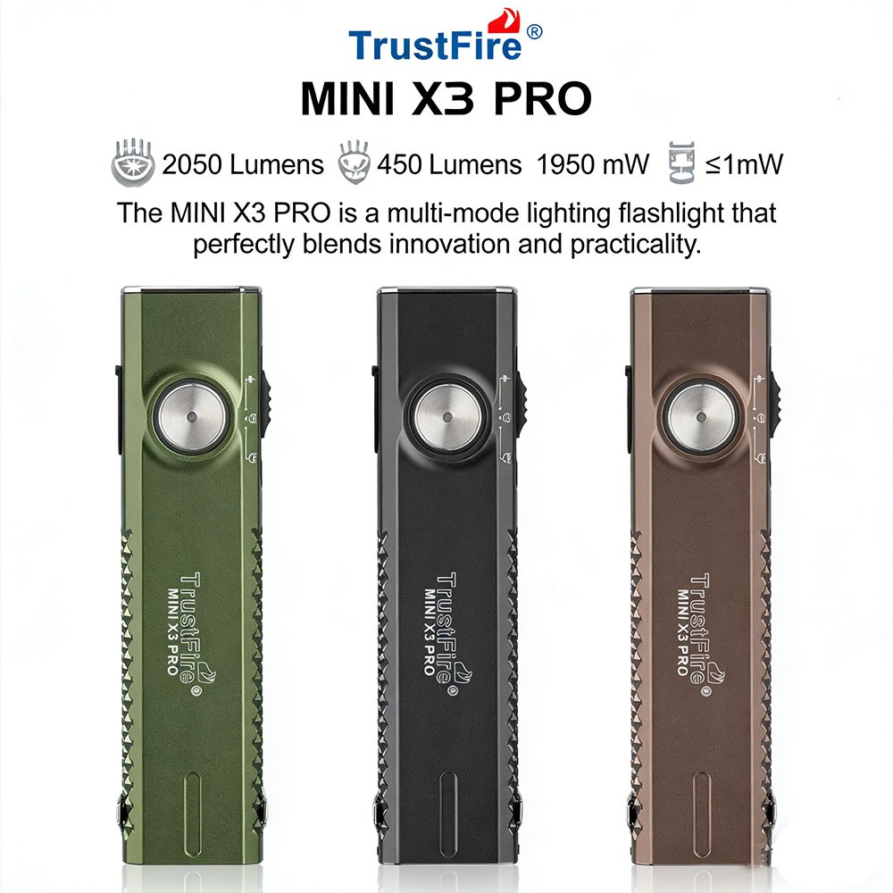 TrustFire MiniX3-PRO 2050 Lumens 6-in-1 Flat EDC Flashlight UV Laser Red Light