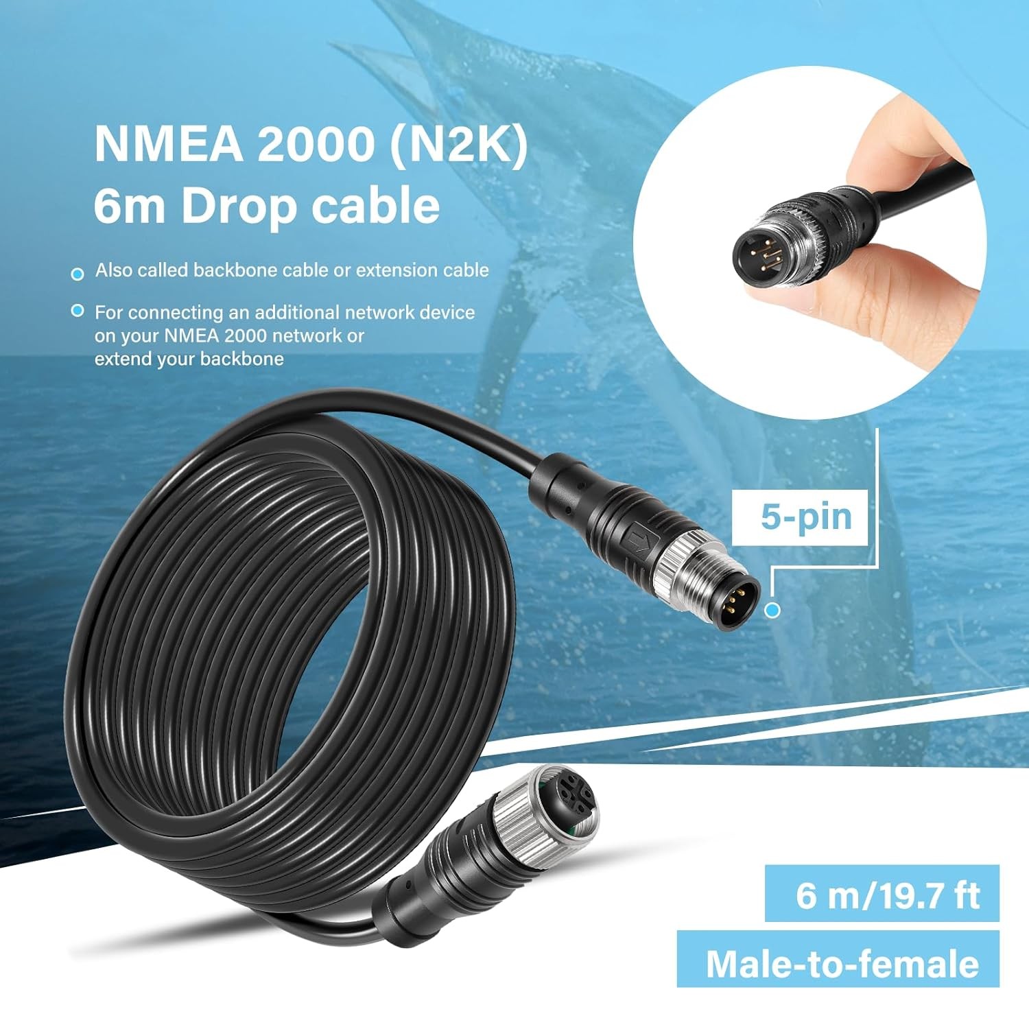 for Lowrance NMEA 2000 (N2K) 6m-Foot Drop Cable Backbone Cable Extension Cable