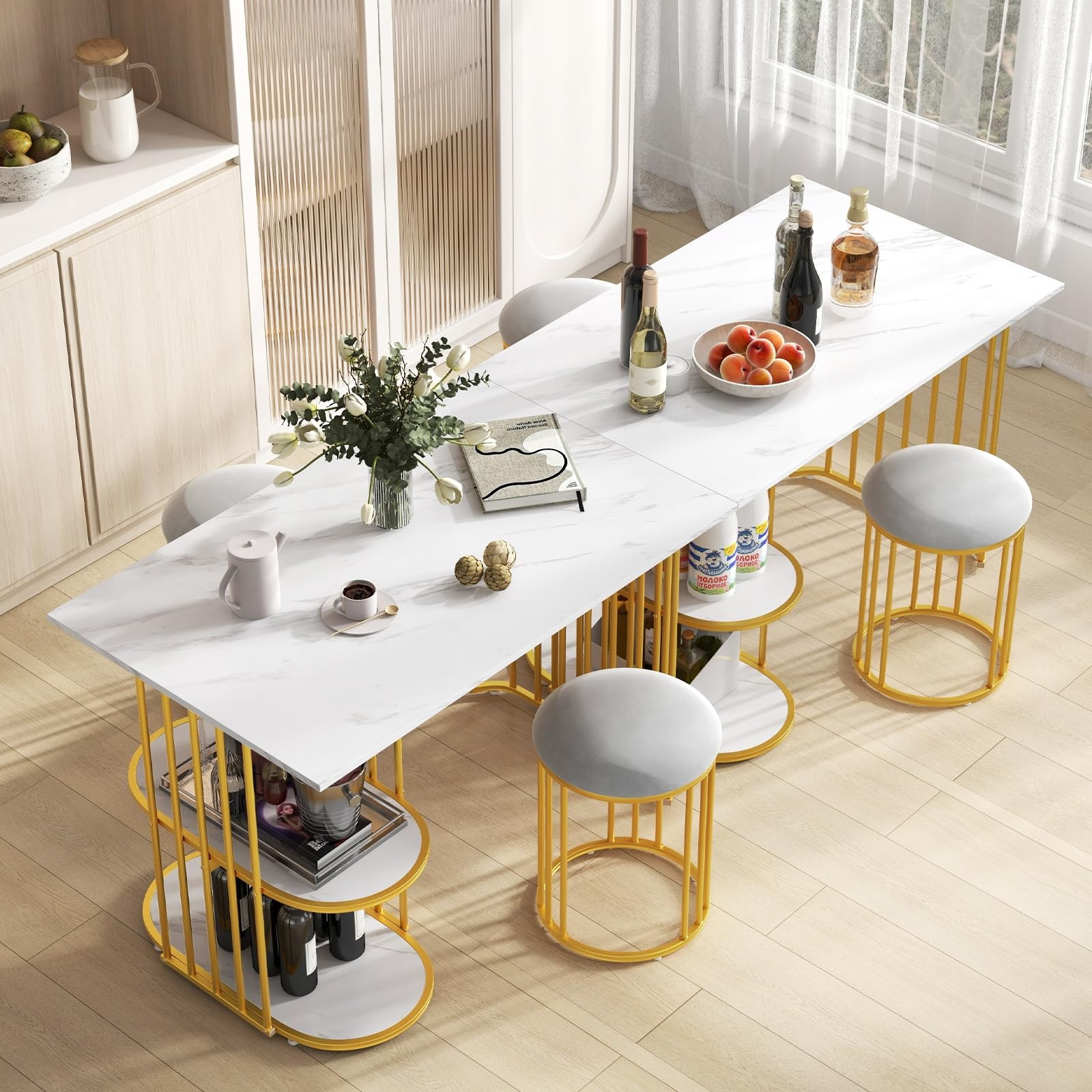 3-Piece Dining Table Set for 2, Rectangular Kitchen Table with 2 Stools, 2-Ti...