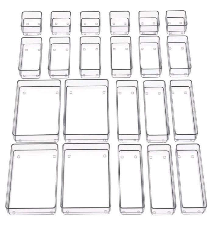 SMARTAKE 22-Piece Drawer Organizer with Non-Slip Silicone Pads, 4-Size Clear...