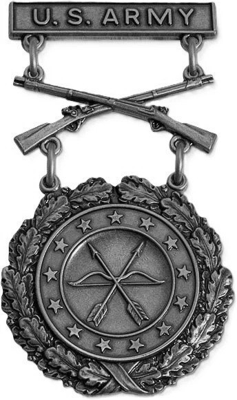 ARMY Excellence in Competion Oxidized Rifle  USA Made Military Badge 2 Pins Back