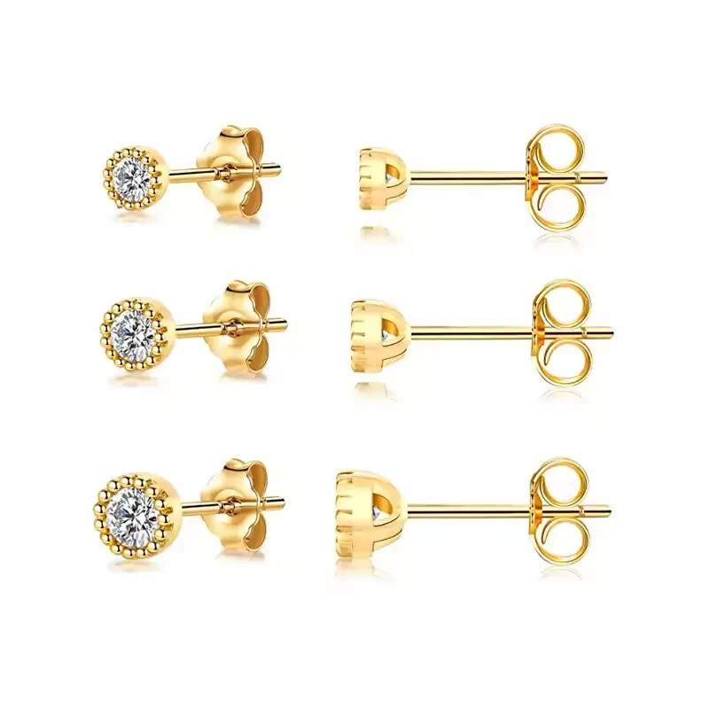 9ct Yellow Gold on Silver Cubic Zirconia Solitaire Round Stud Earrings 2,3, 4mm