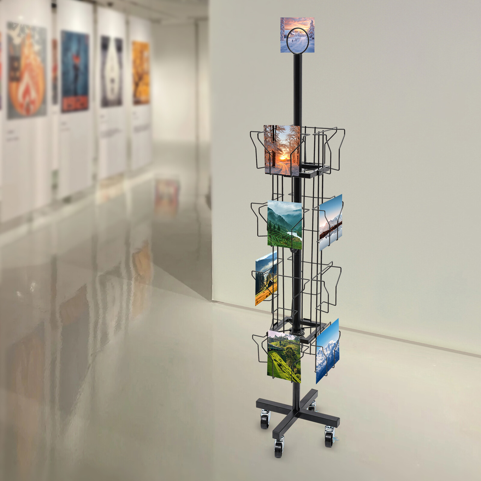 4 Tier Rotating Greeting Card Rack 16 Pocket Post Card Rack Retail Display Black