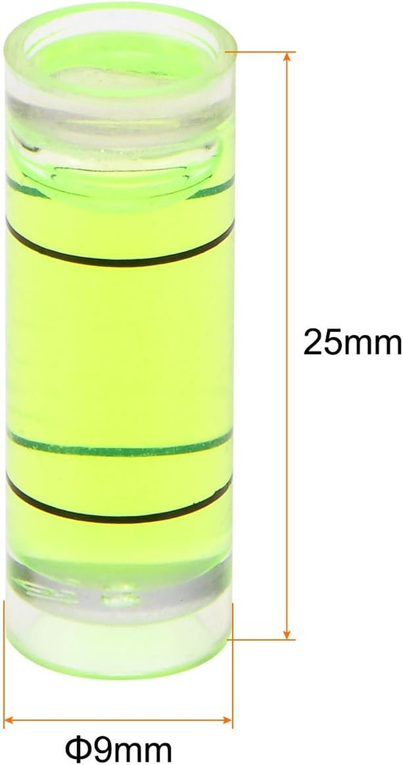 15Pcs Small Cylindrical Bubble Level Vials 9X25Mm PMMA Mini Horizontal Bubble Sp
