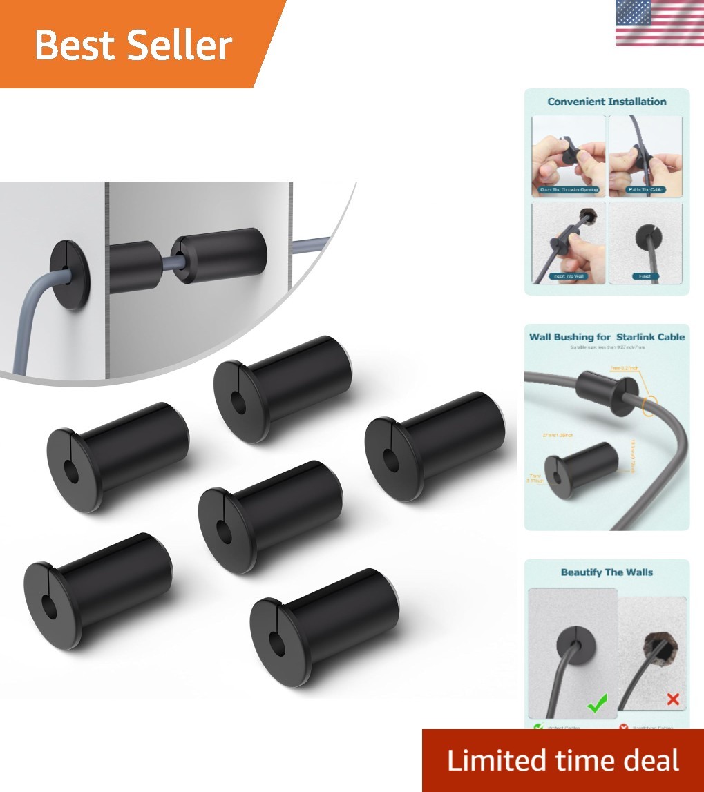 6Pc Cable Grommet 3/4" Silicone Wall Hole Pass-Through Bushings, Black