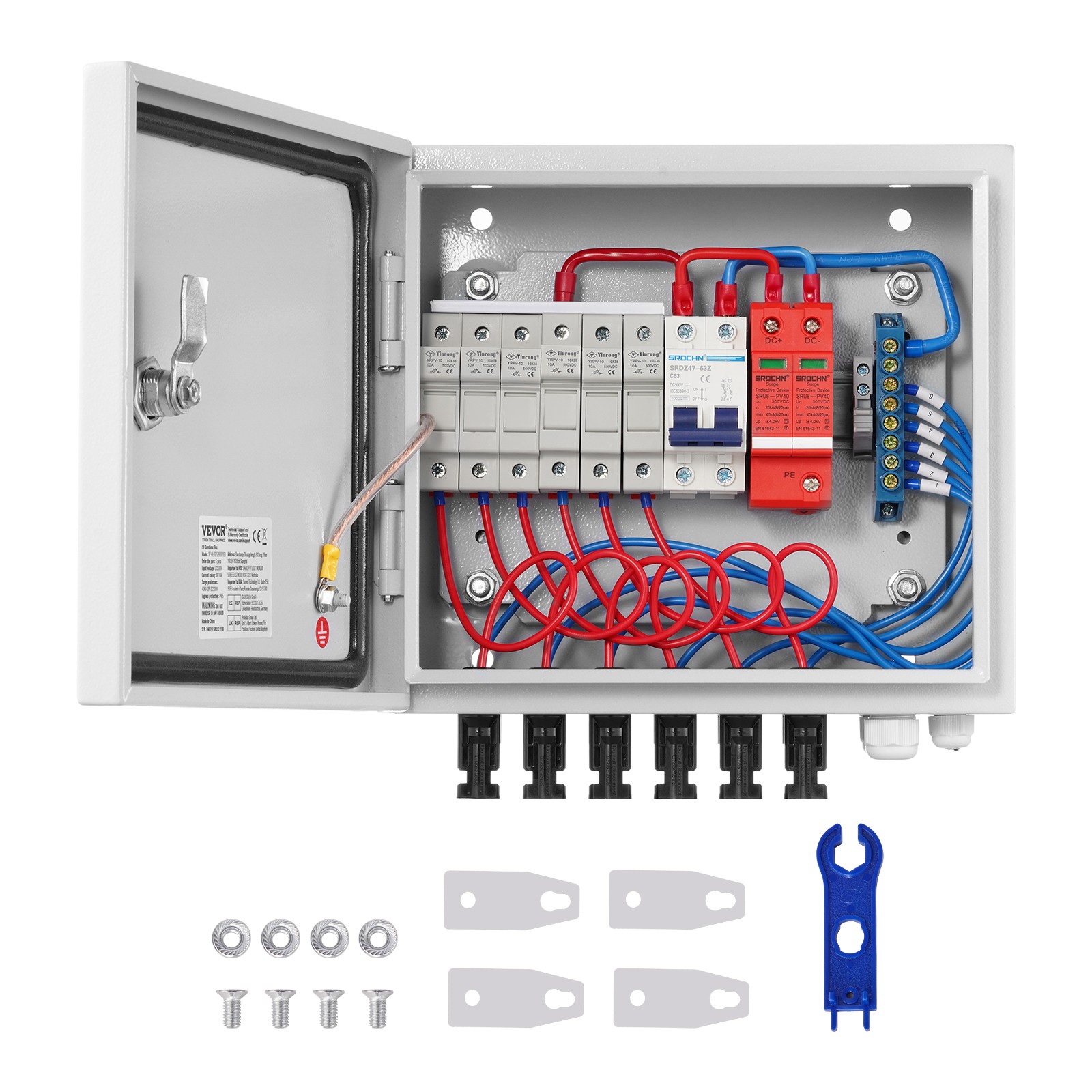 VEVOR Solar PV Combiner Box 6 String 15A for Solar Panel System Steel Case IP65