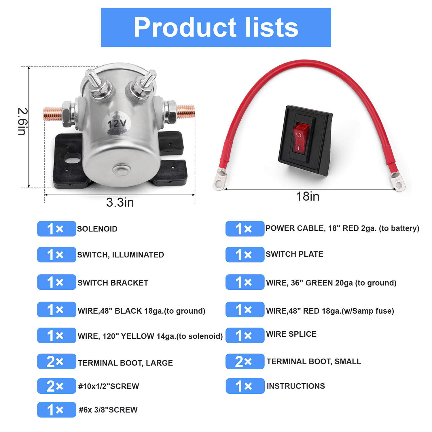 Power Interrupt Kit Winch Battery Solenoid Cut-Off Switch Wiring Install for