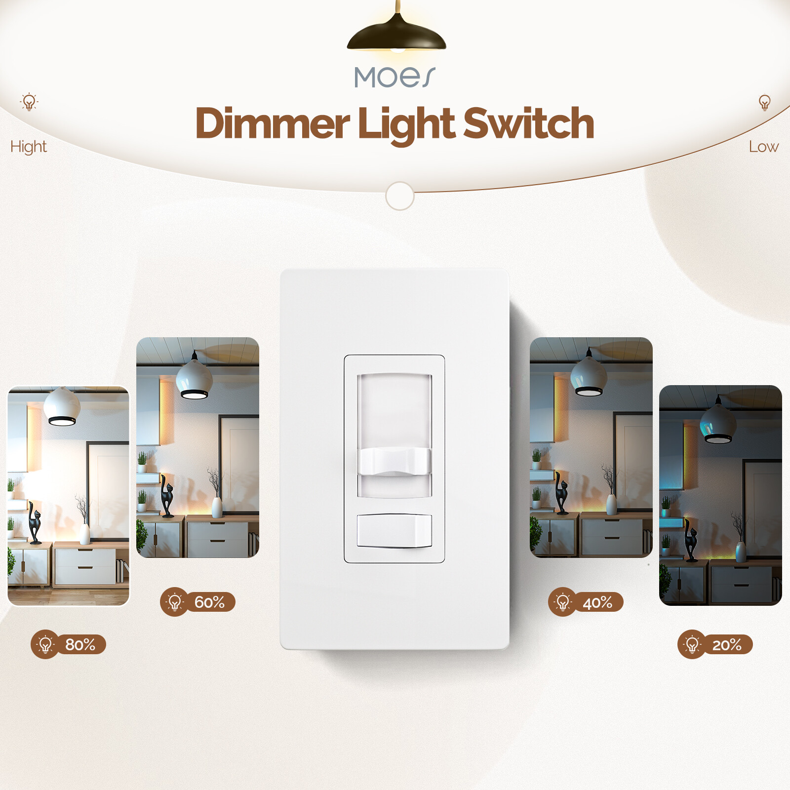 MOES Dimmer Light Switch Single Pole / 3-Way - Incandescent / LED / CFL 10 Pack