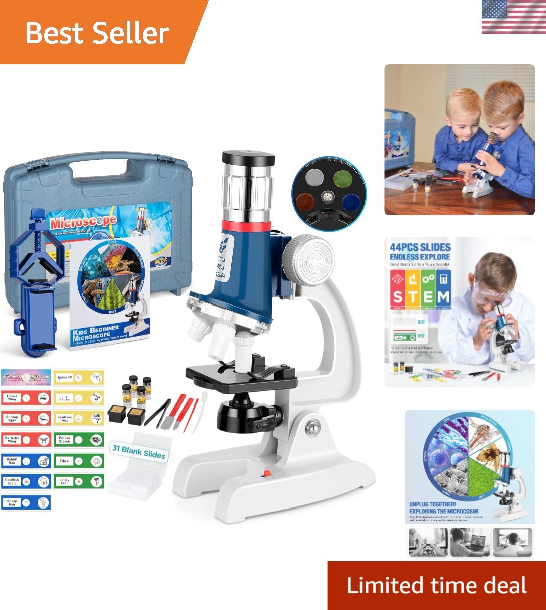 Portable Kids Microscope Kit with LED Light - Magnify Life's Wonders Up to 1200X
