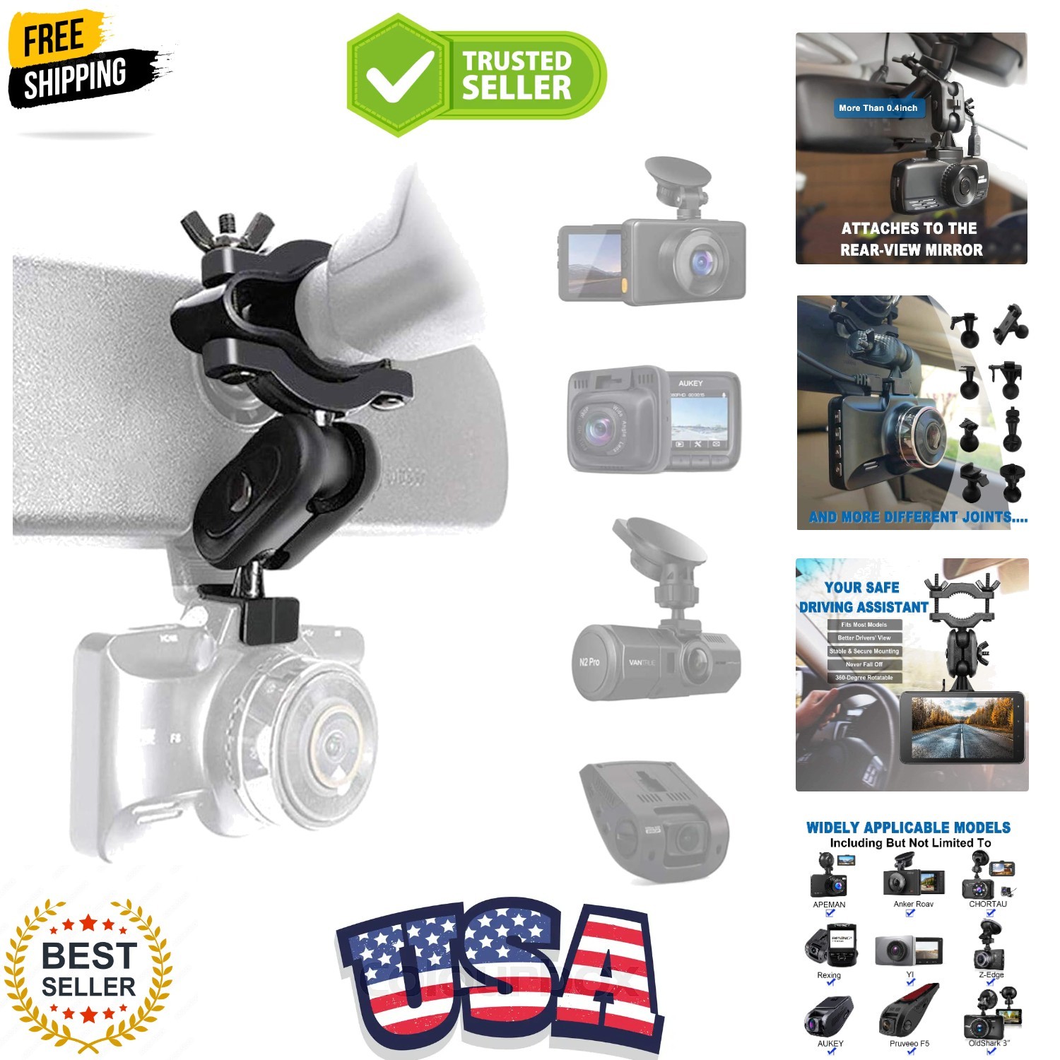 Dash Cam Mount, Universal Dash Camera Rear View Mirror Mount Holder Kit for M...