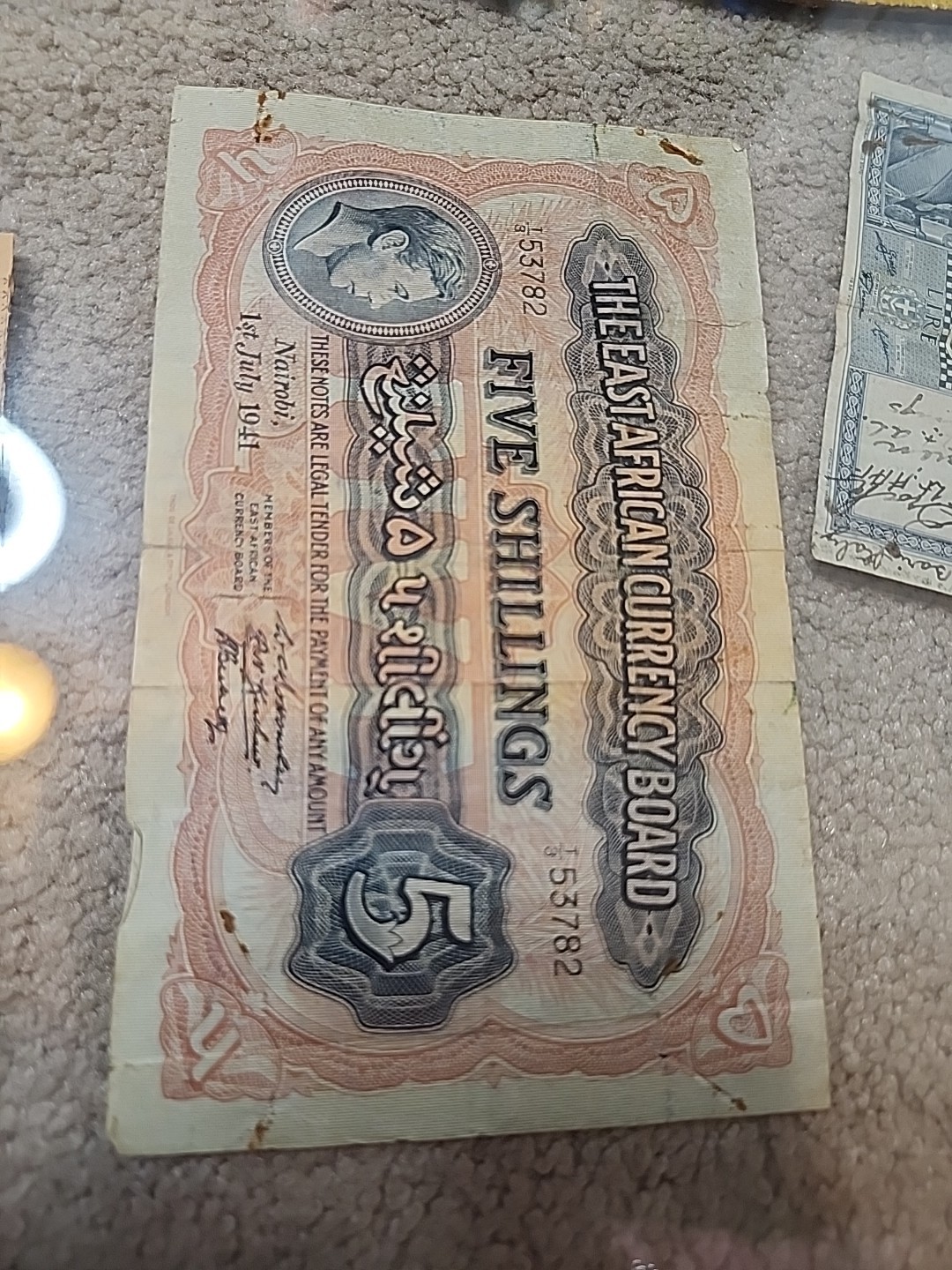 RARE 1941 East African 5 Shillings Banknote – WW2 "Liberation" Era