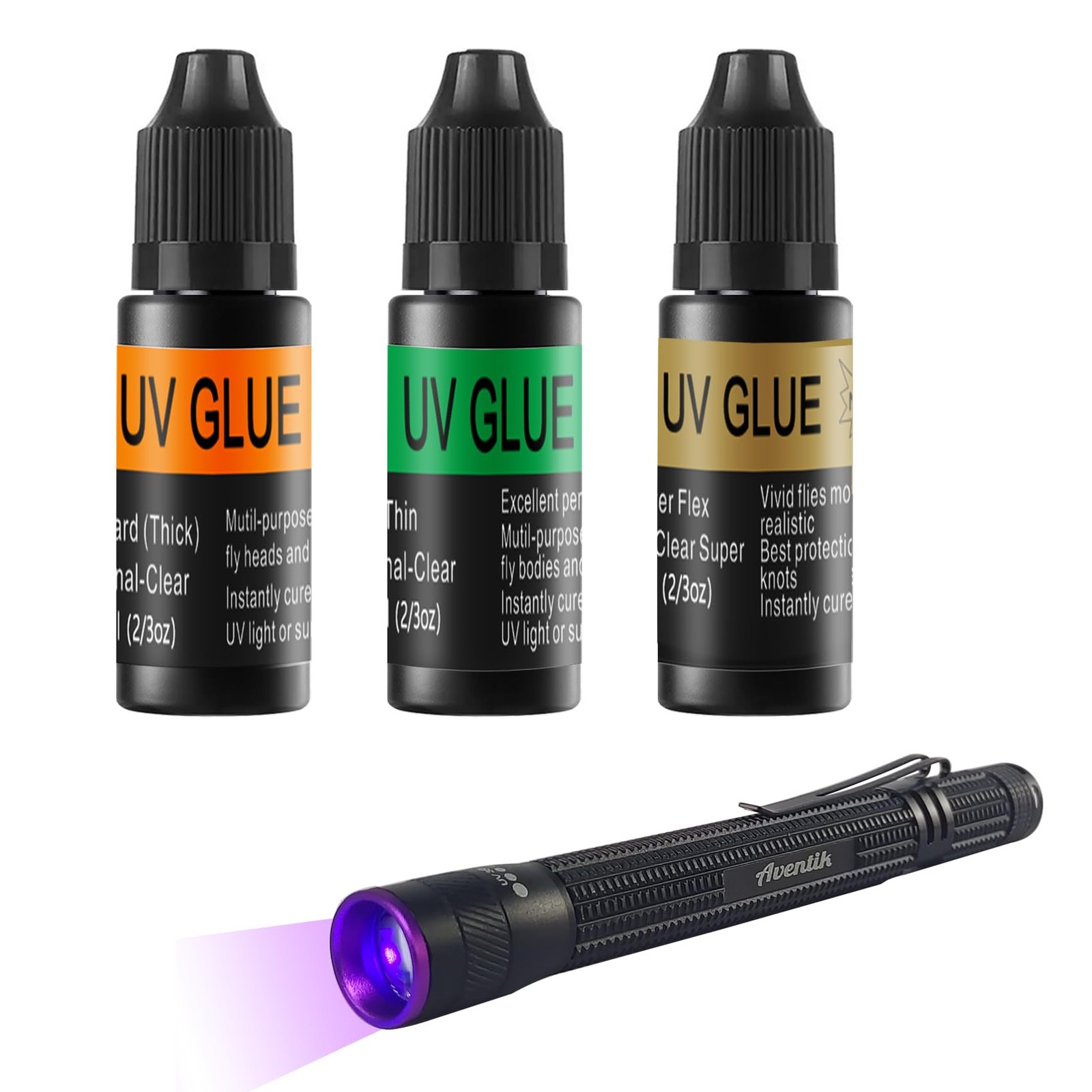 UV Clear Glue & 395nm Pen Light for Curing, Heads, Bodies, Wings, Water-Resis...