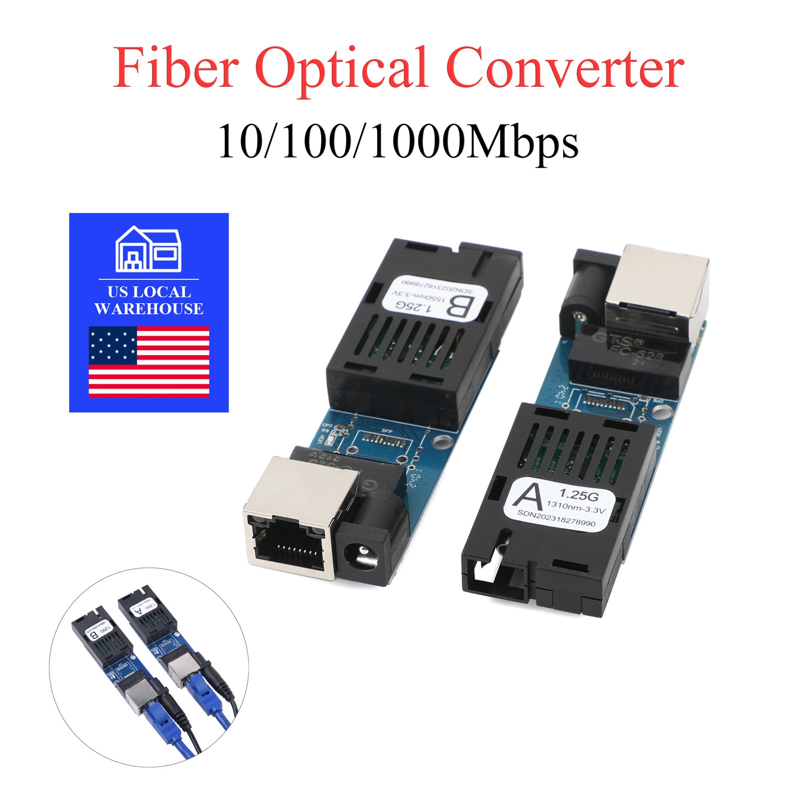 A Pair Gigabit Ethernet Media Converter Fiber Optic SC Port Singlemode 3Km 1.25G