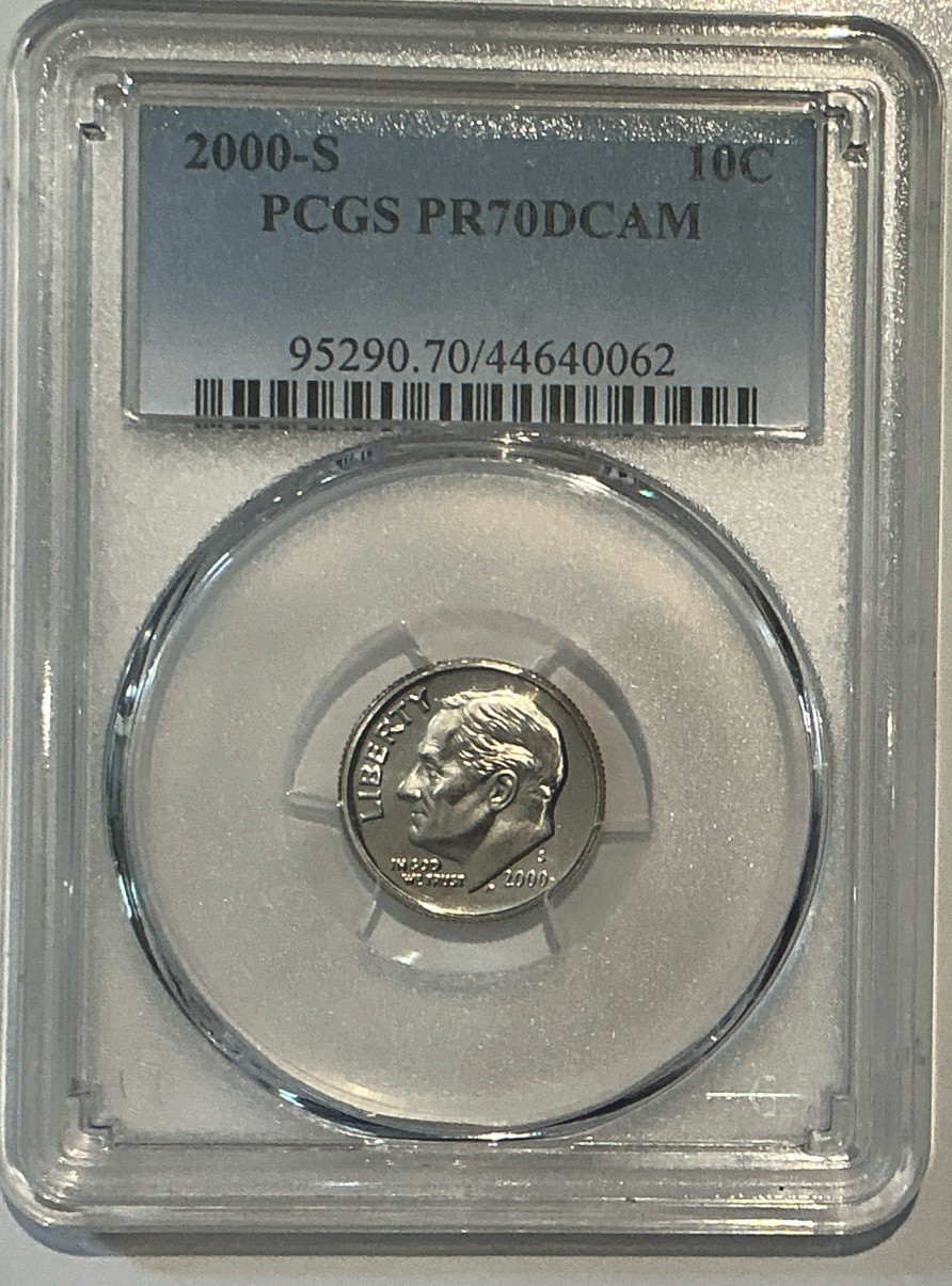 2000-S Roosevelt Dime - PCGS PR 70 DCAM - Blue Standard Label 10c Coin