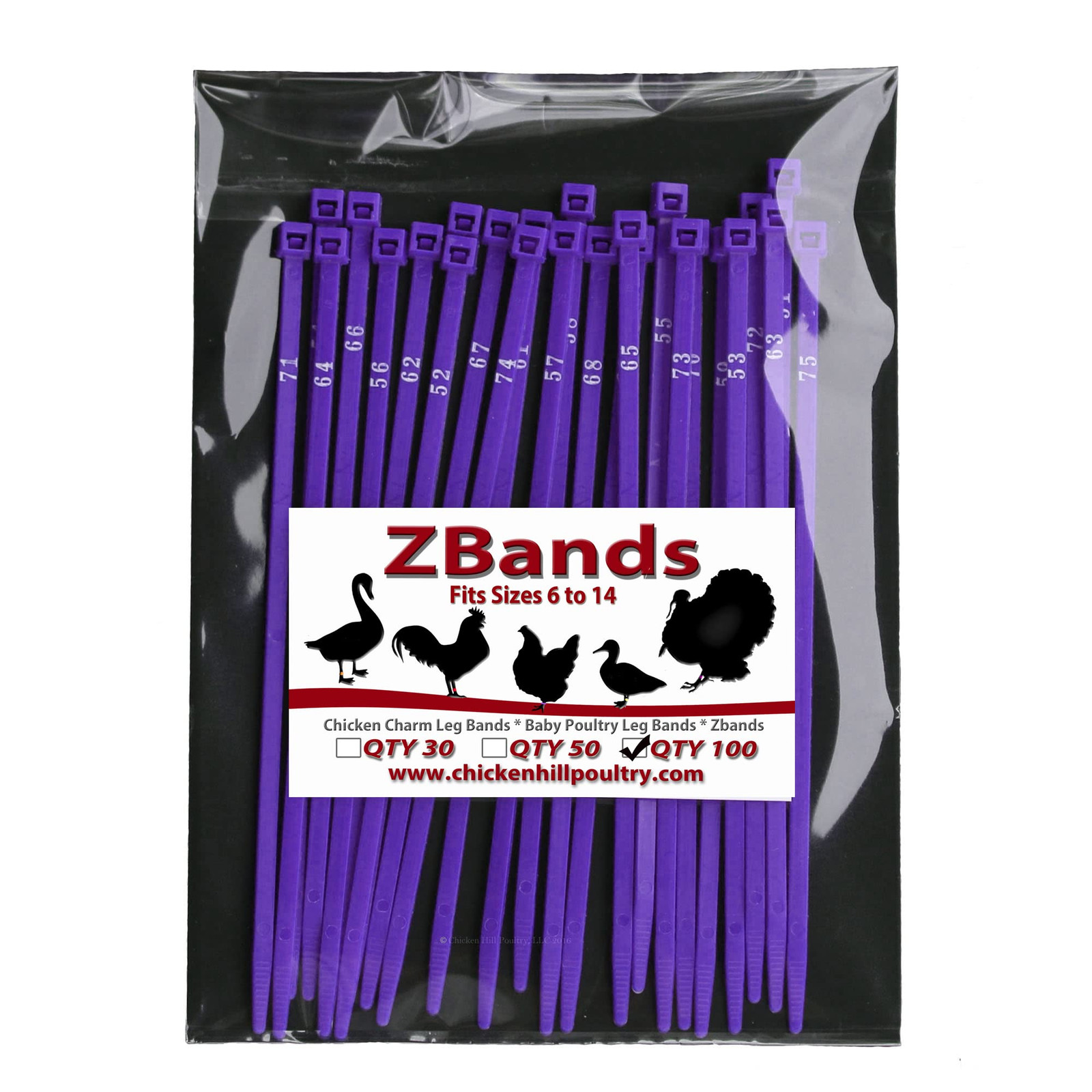 100 ZBand Numbered Poultry Leg Bands ~ Fits sizes 6 to 14