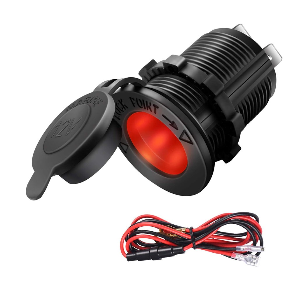 12V Car Marine Cigarette Lighter Socket with Red LED Power Oulet Socket Adapter