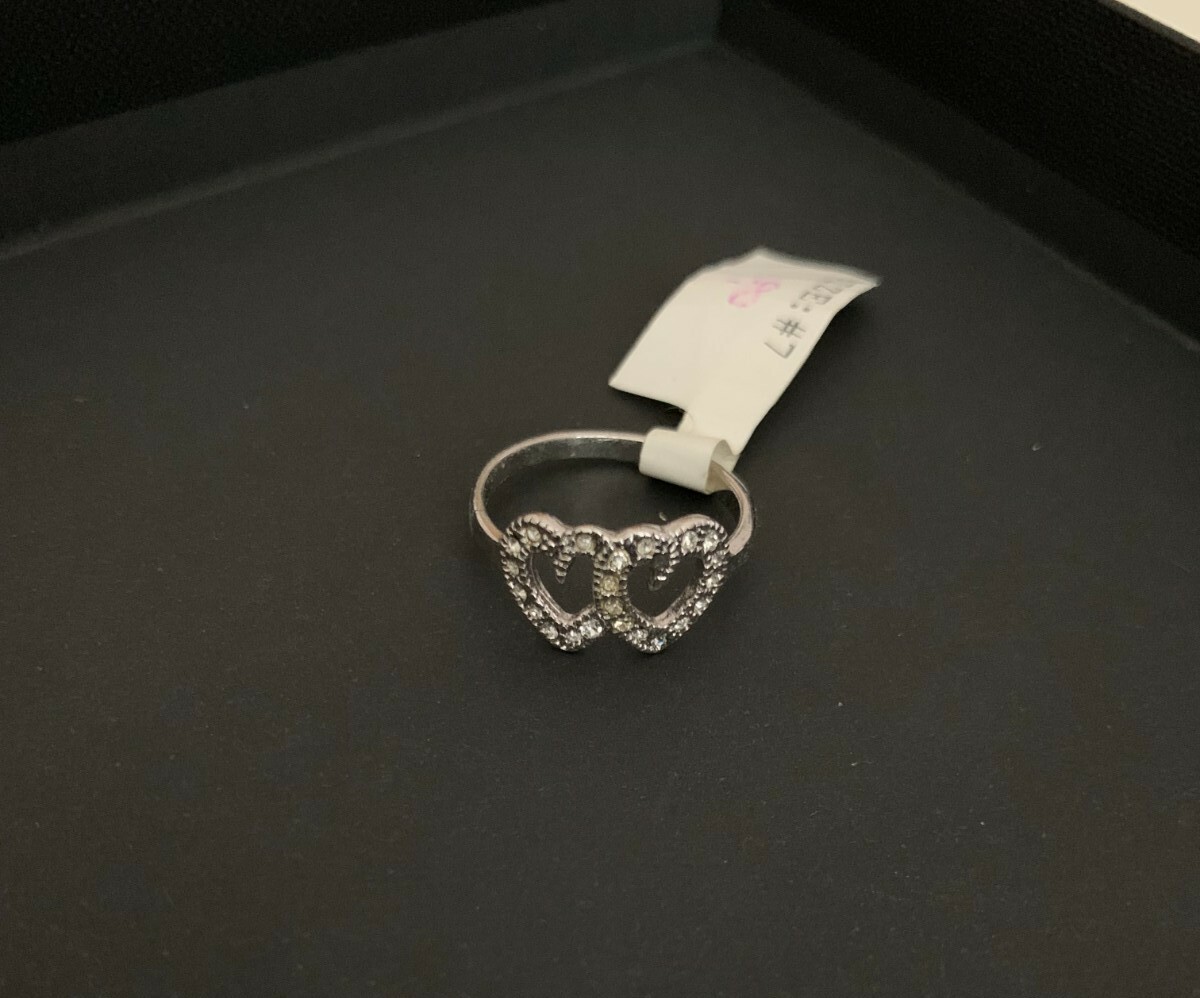 Double Open Heart Intertwined w/ Stones Ring Silver (Size 7)