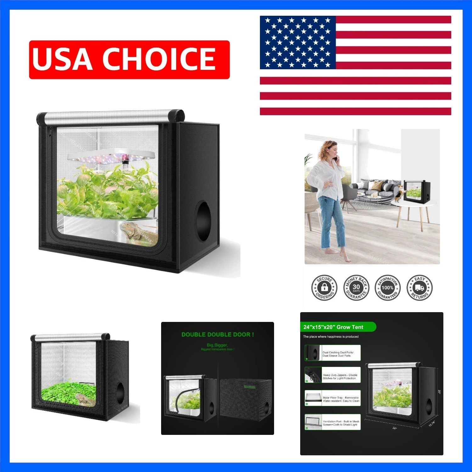 24"x16"x24" Grow Tent, Double Transparent Viewing Door Indoor Grow Tent, Grow...