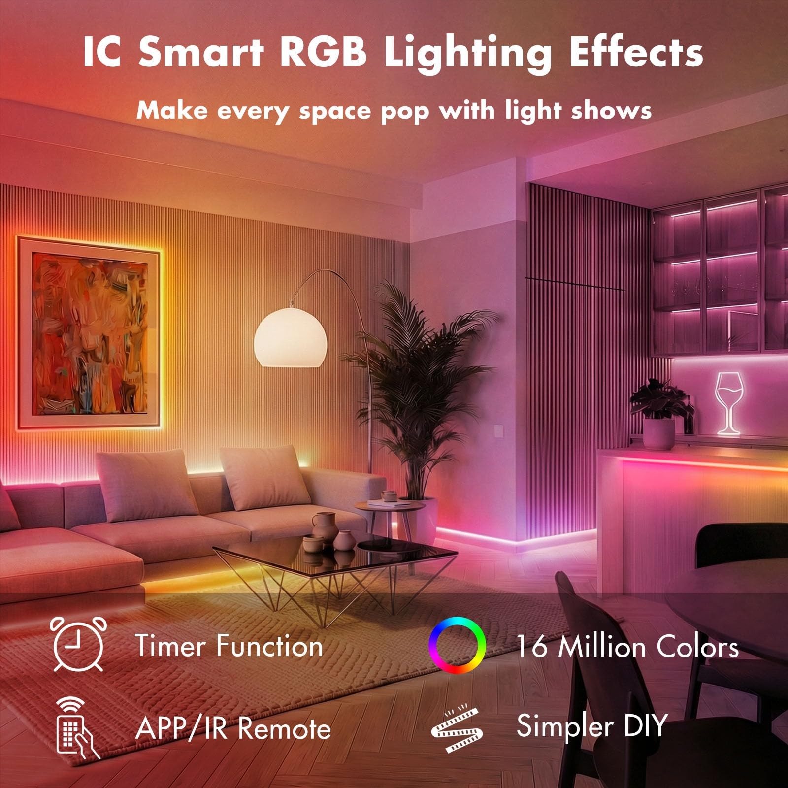IC Smart RGB LED Strip Lights, 166FT LED Lights for Bedroom, App Control/Remo...