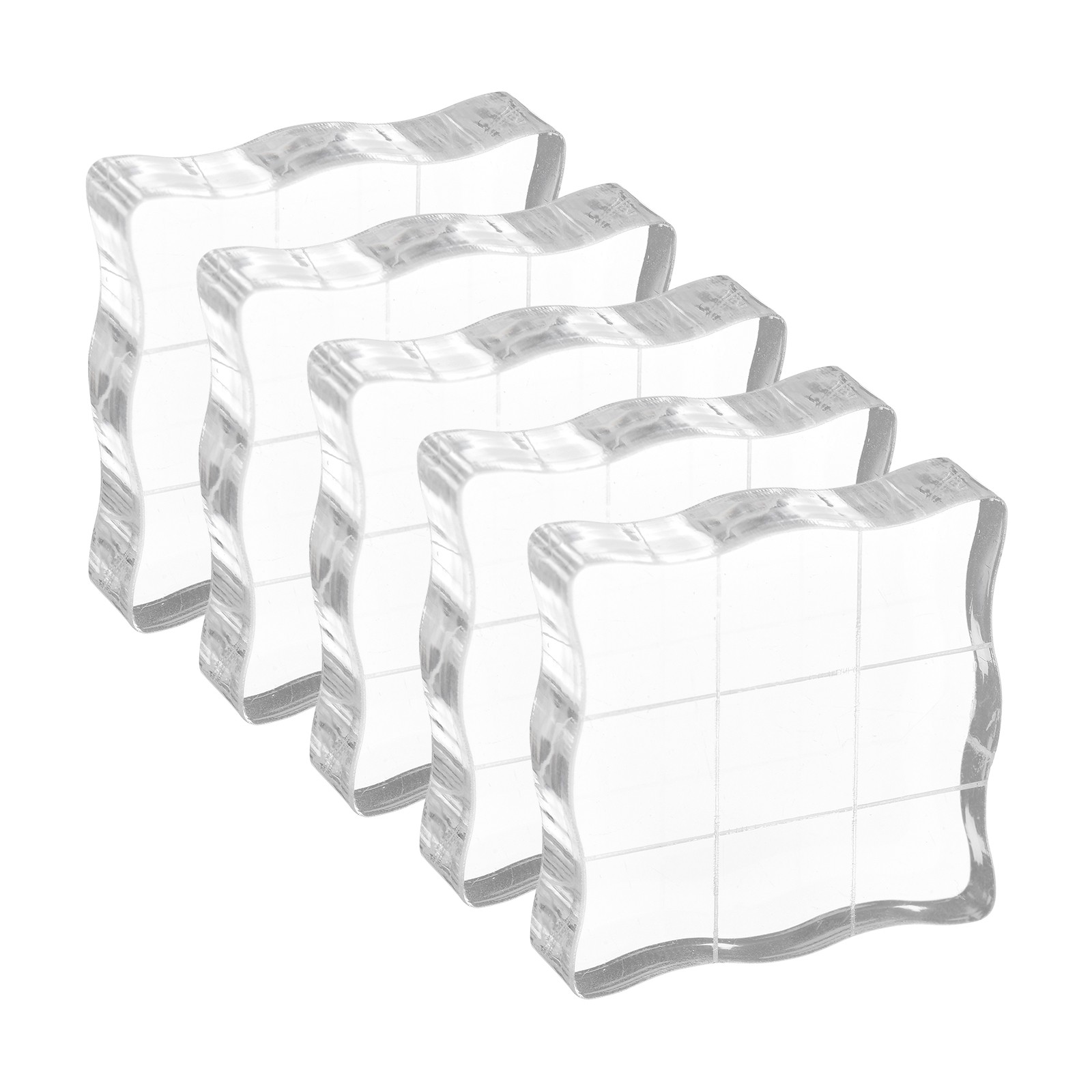 Acrylic Stamp Blocks, 5 Pack Square Shape with Grid Lines, 1.18" x 1.18"