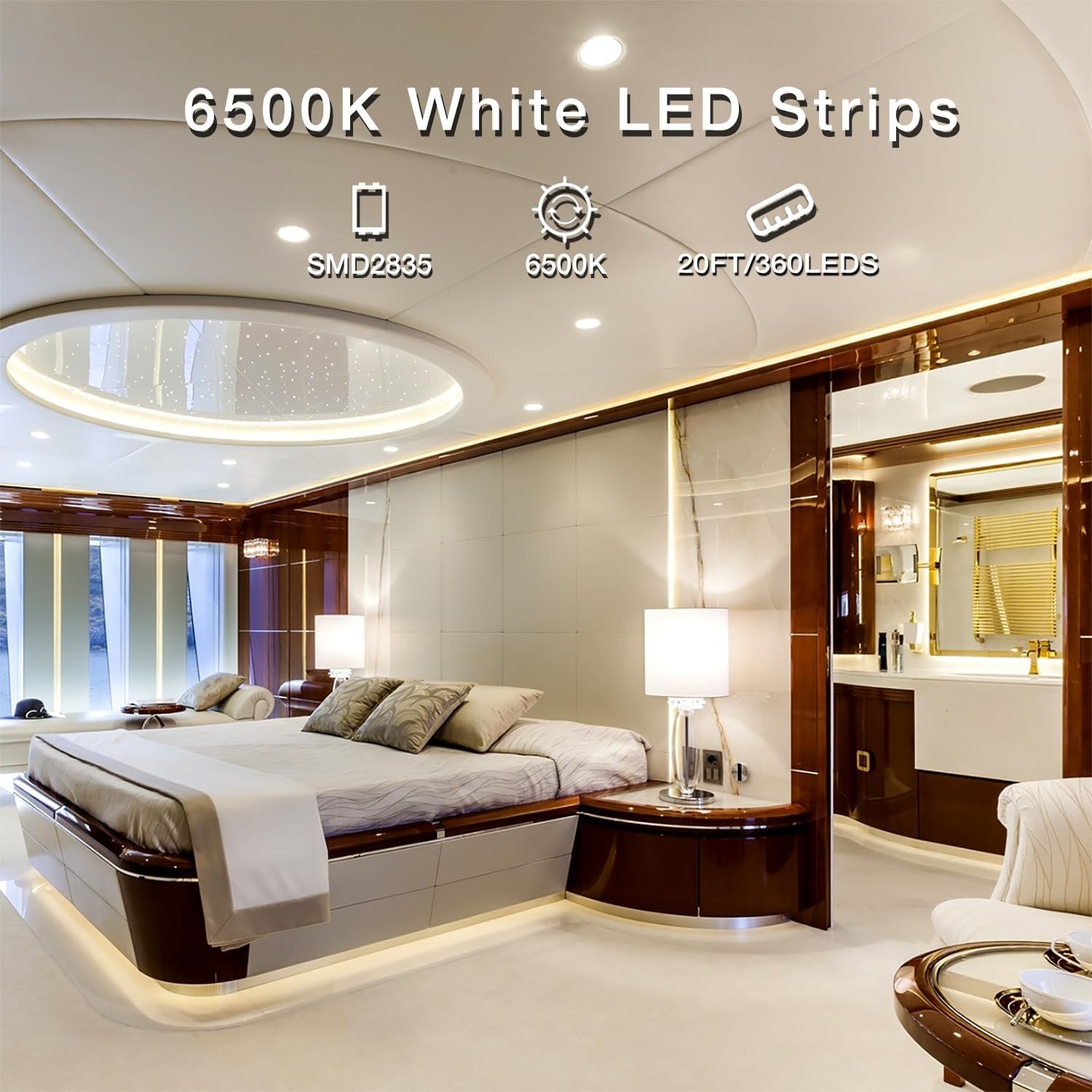 DAYBETTER White LED Strip Light, 20 ft Dimmable Bright 20FT, Daylight