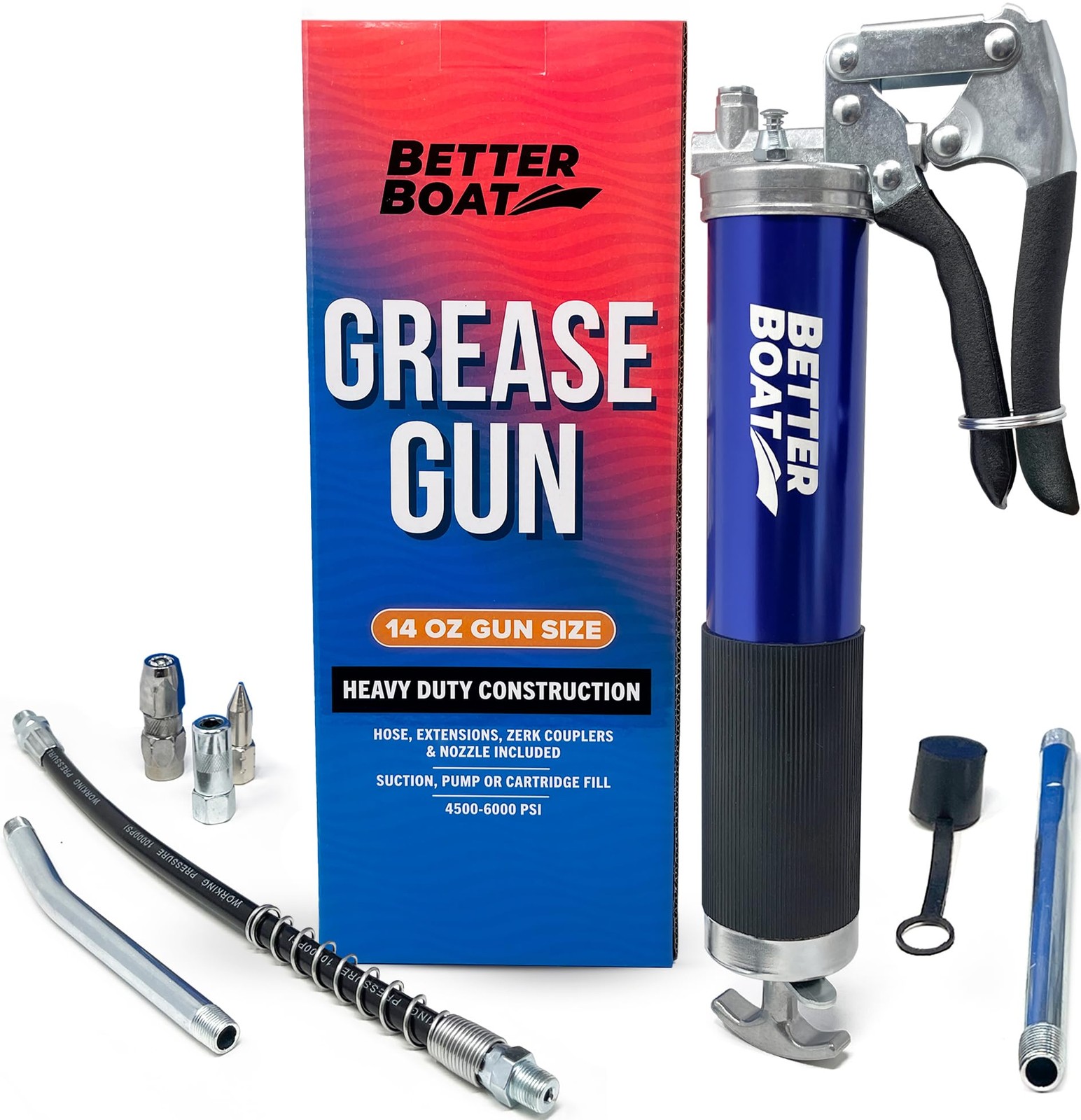 Manual Grease Gun Kit, 14 Oz Cartridge, Pistol Grip, Marine Wheel Bearing and...