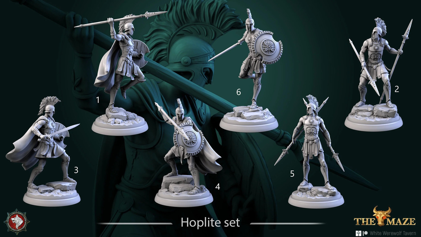 Hoplites (Set of 6) - 32-60mm The Maze - Resin Tabletop Miniatures