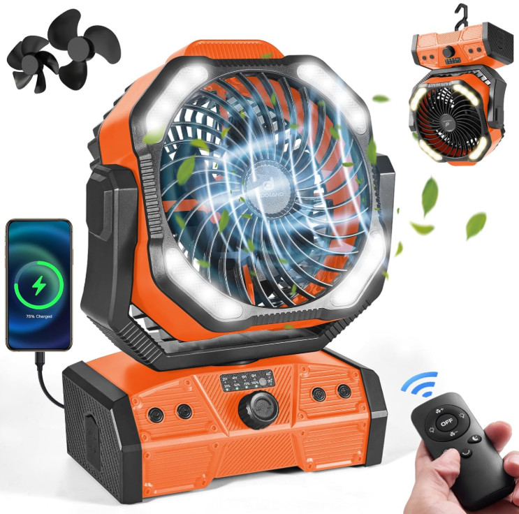 Ventilador Camping 40000mAh con Luz LED Mando y Temporizador Naranja, Nuevo