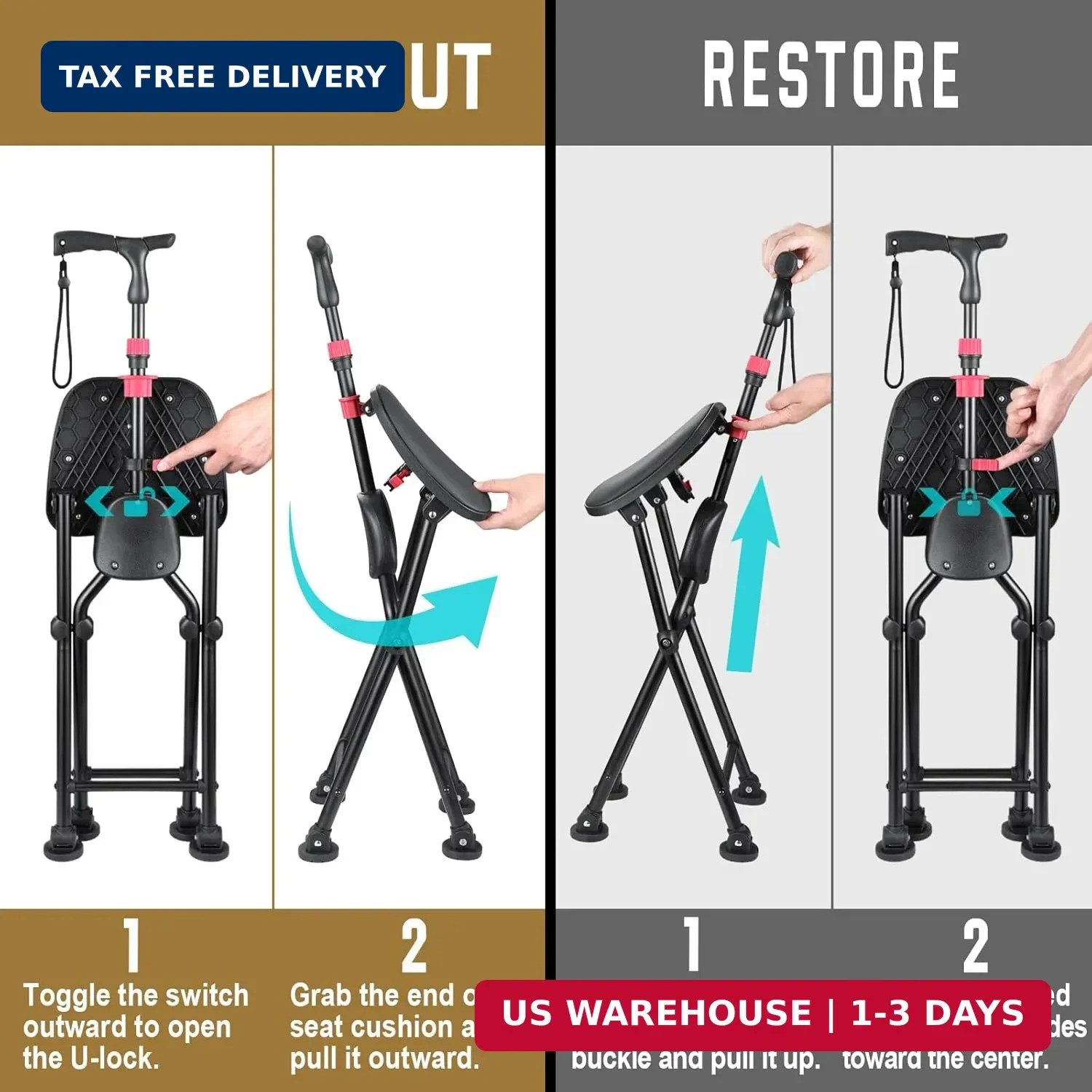 HZZEDNG-Hold 400 lbs Folding Canes with Seat, Allows Durability While Walking an