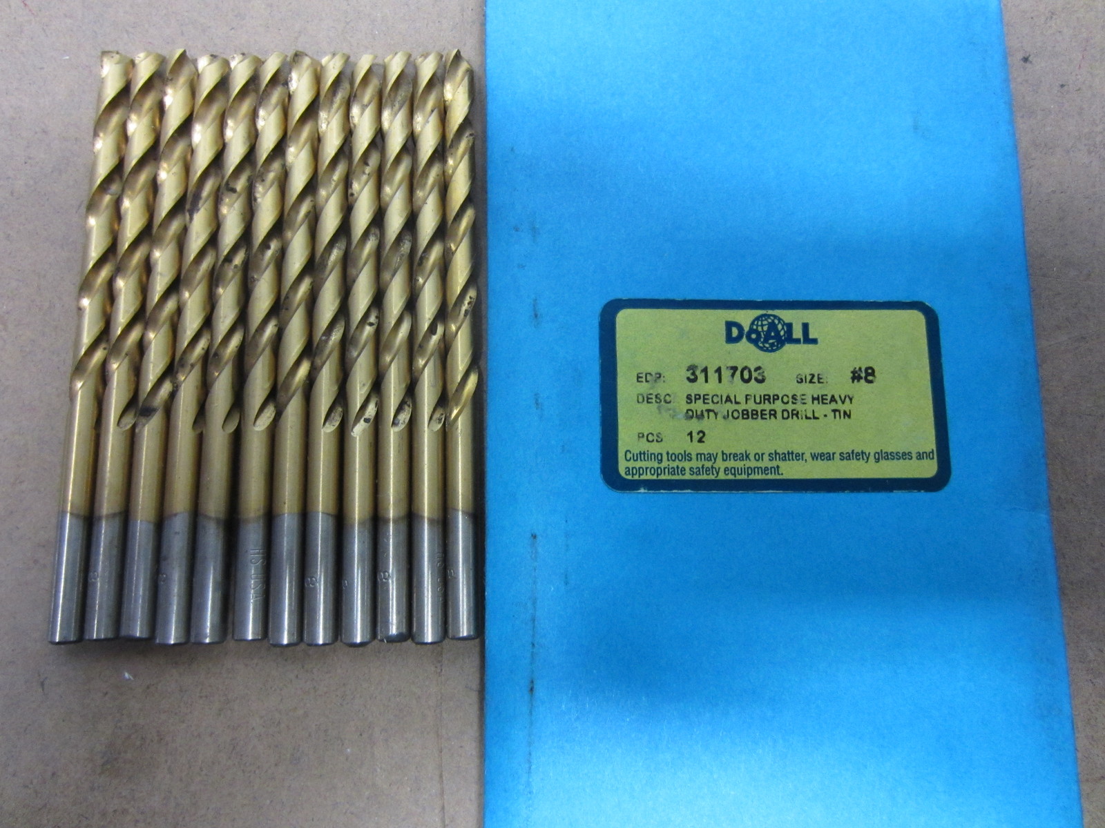 12  GREENFIELD #8 Jobber Length HSS Twist Drills Bits 135 Split Point TiN Coated