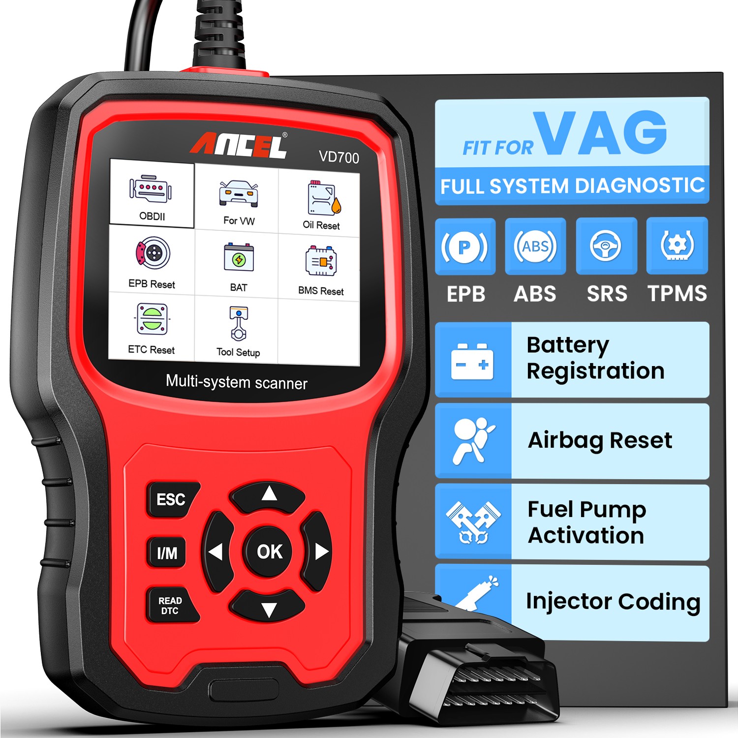 Ancel VD700-US For VW Audi All System Car OBD2 Diagnostic Scanner Oil TPMS EPB