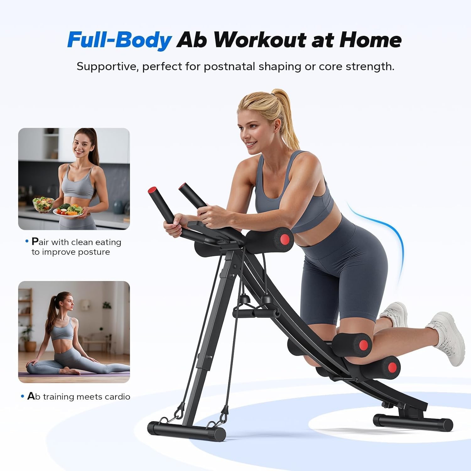 Ab Machine, Adjustable Dual Track Ab Trainer Machine, Ab Workout Equipment for H