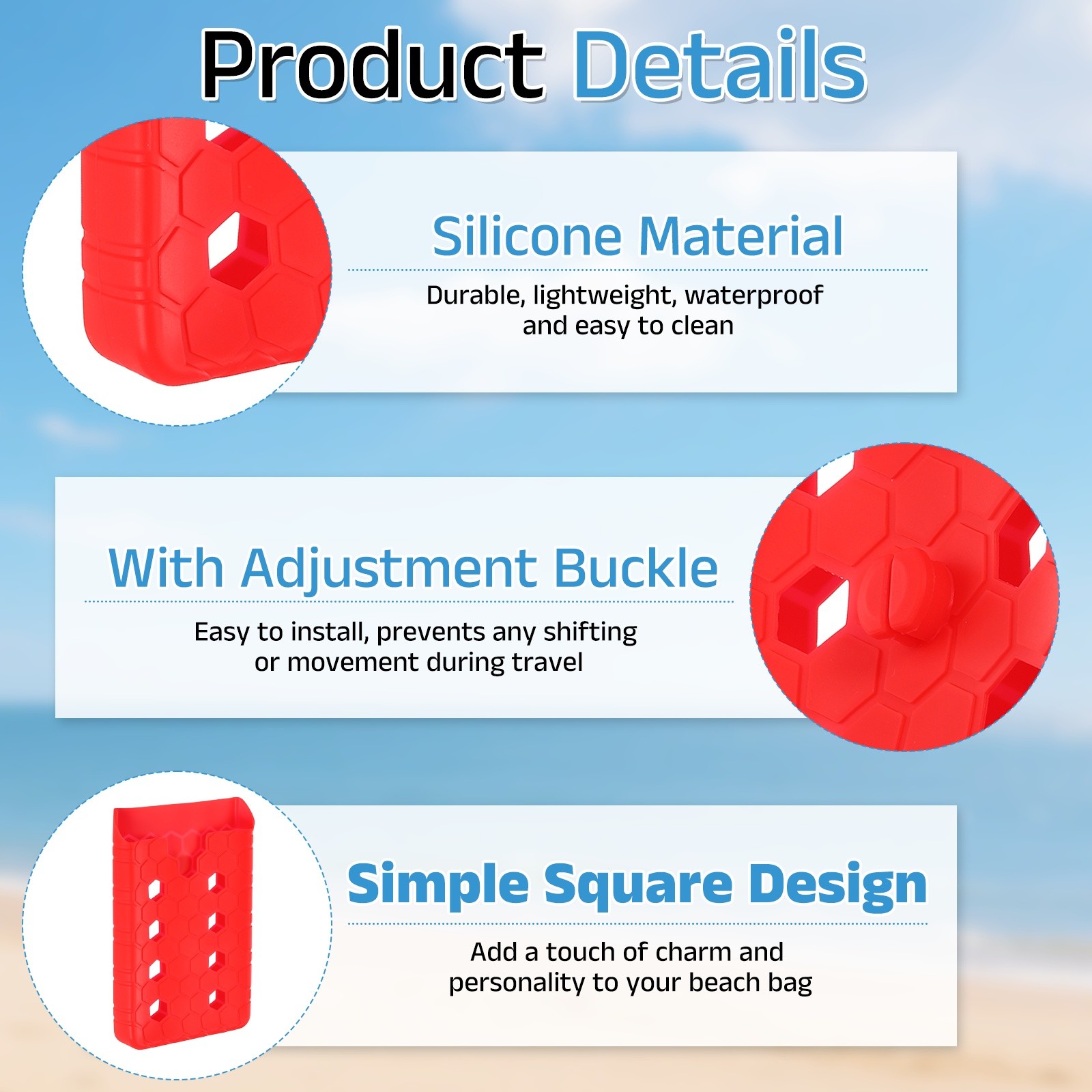 Organizer Holder for Beach Bag, Round Hole Insert Holder Charm, Red