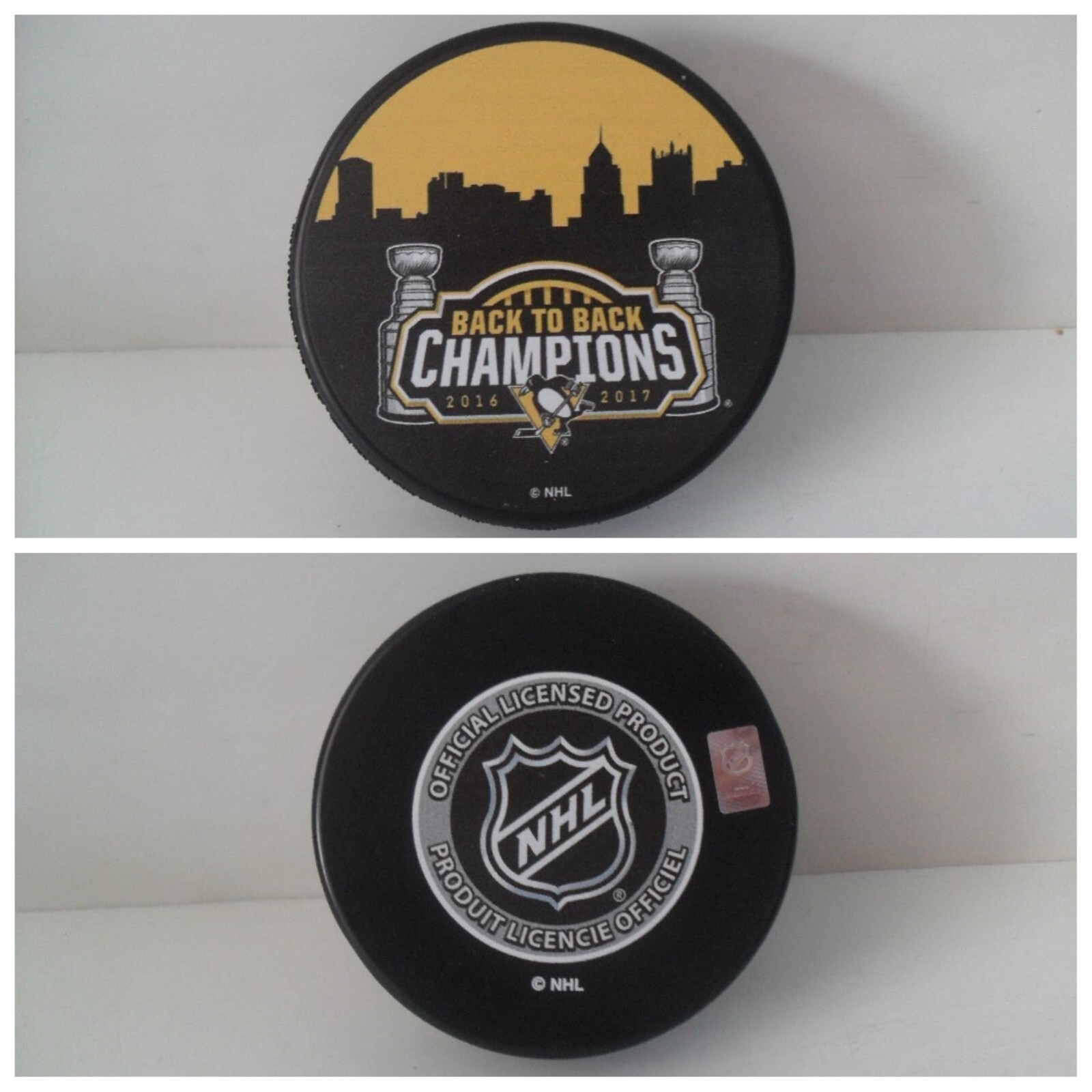 2016 - 2017 Back to Back Puck Pittsburgh Penguins Stanley Cup Champions - NEW!
