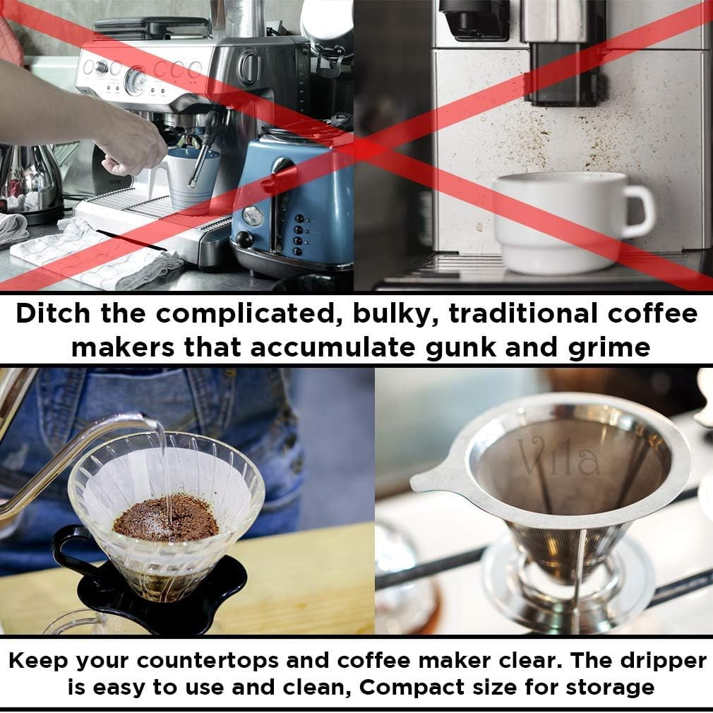 Coffee Filter, Fine Mesh Coffee Maker, Stainless Steel Pour over Coffee Dripper,