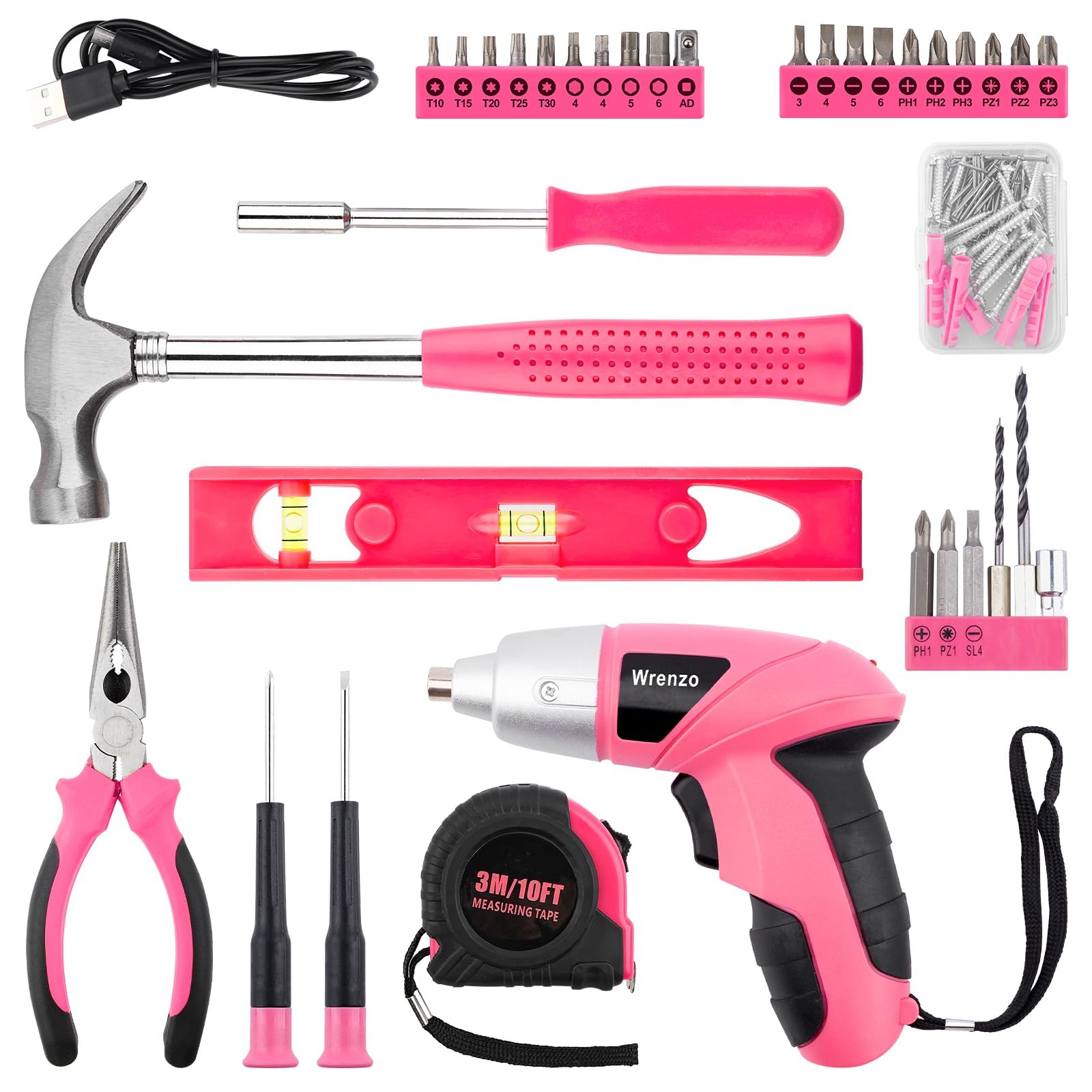 WRENZO Drill Set,Cordless Drill,Small Tool Kit,112pc 3.6V USB Set,Tool...