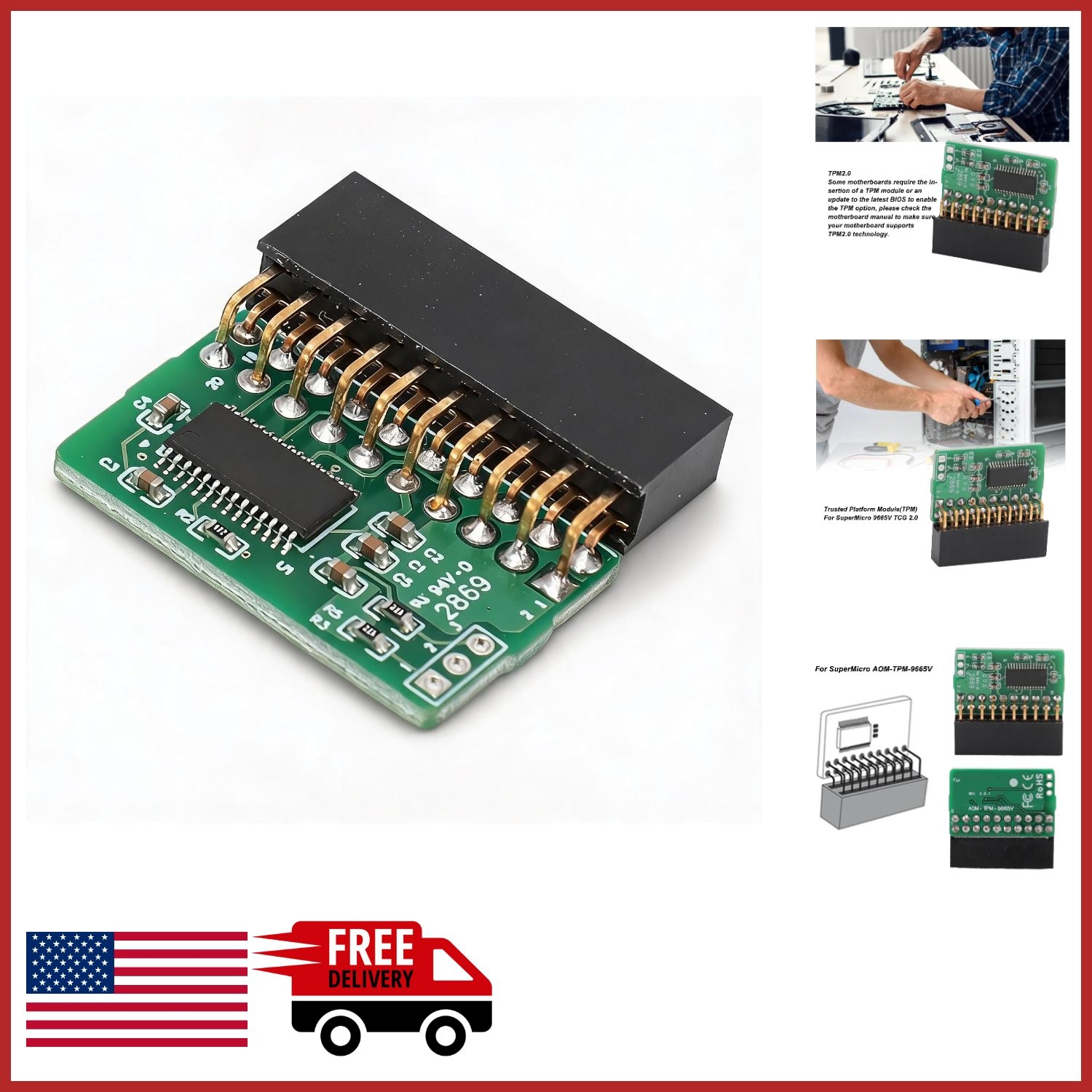 20Pin Trusted Module for AOM TPM 9665V TCG 2.0 with Vertical Design