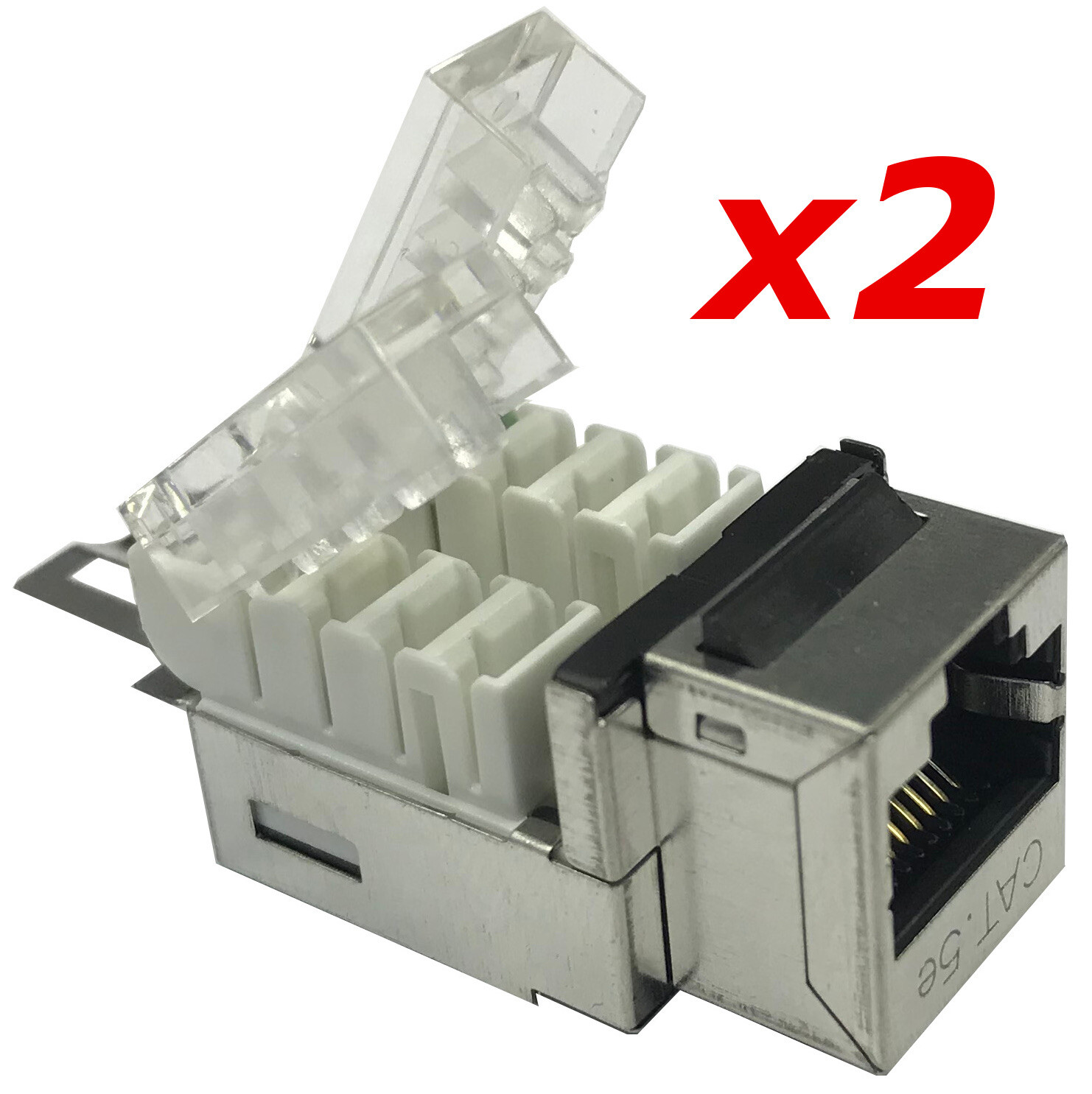 2 Pack Shielded CAT5e Keystone RJ45 Ethernet Network 110 Tool-Less Snap-In Jack