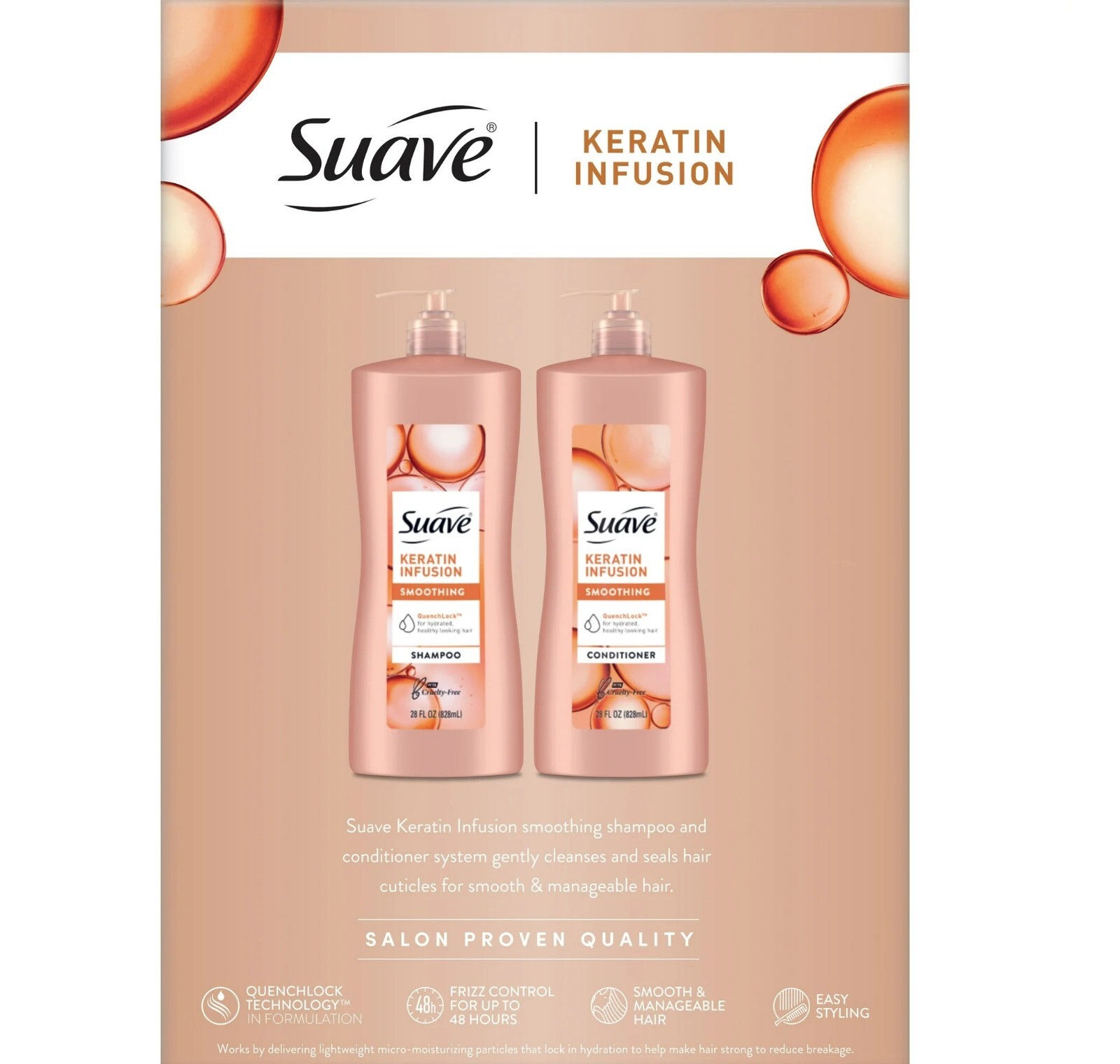 Suave Keratin Infusion Smoothing Shampoo & Conditioner, 28 oz, 2-Pack