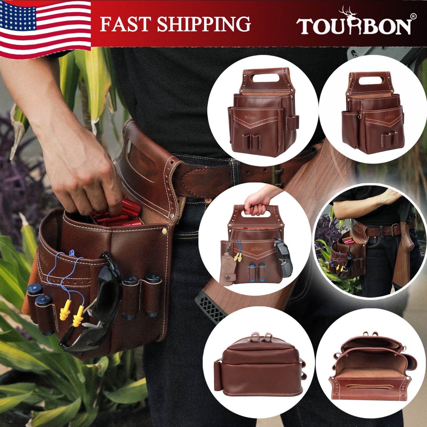 TOURBON Shooting Trap Skeet Shells Belt Pouch Shotgun 12GA Ammo Belt Holster US