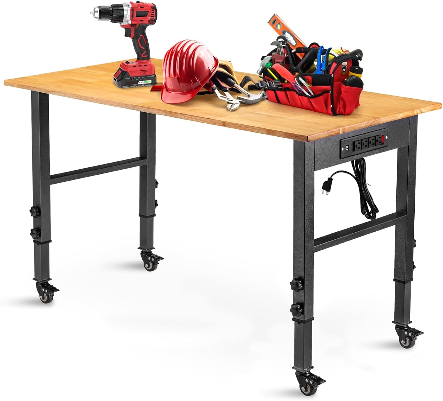 48 "Adjustable Workbench W/ Power Outlet Heavy Duty 2000 LBS Load Capacity