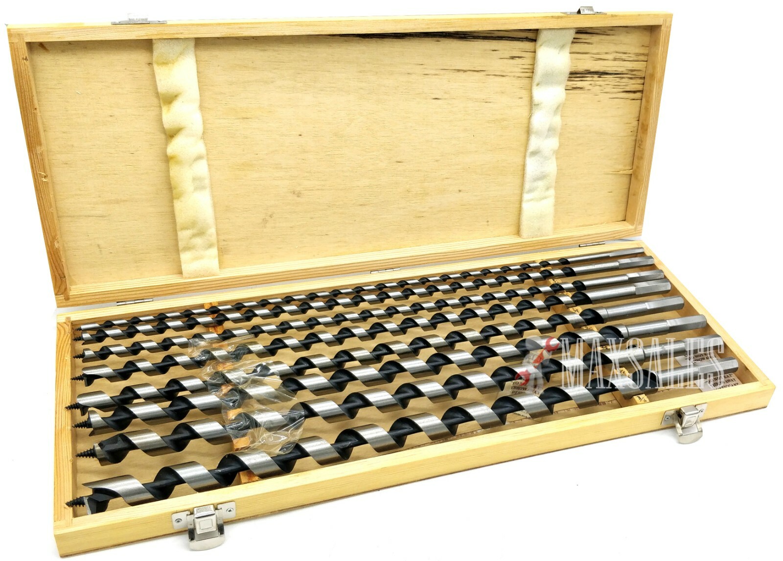 8Pcs Auger Drill Bit Set 18" Extra Long Wood Drills With Wood Case New