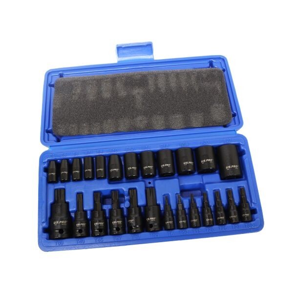 US PRO IMPACT Torx & Female E-TORX Socket Set Star Bits External TRX 25PC Tools