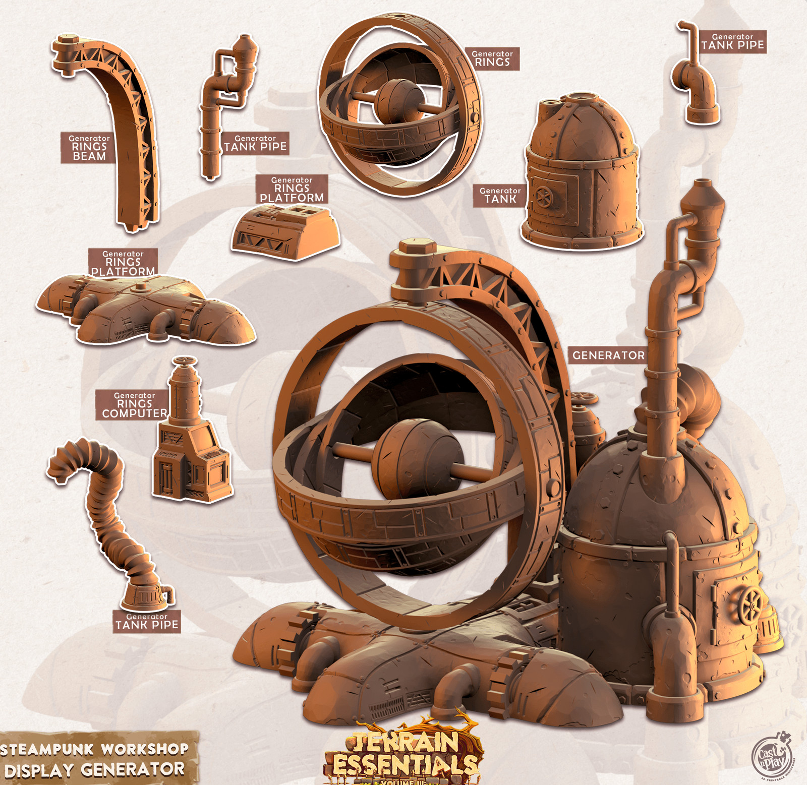 3D Printed Cast n Play Terrain Essentials - Steampunk Workshop Display Generator