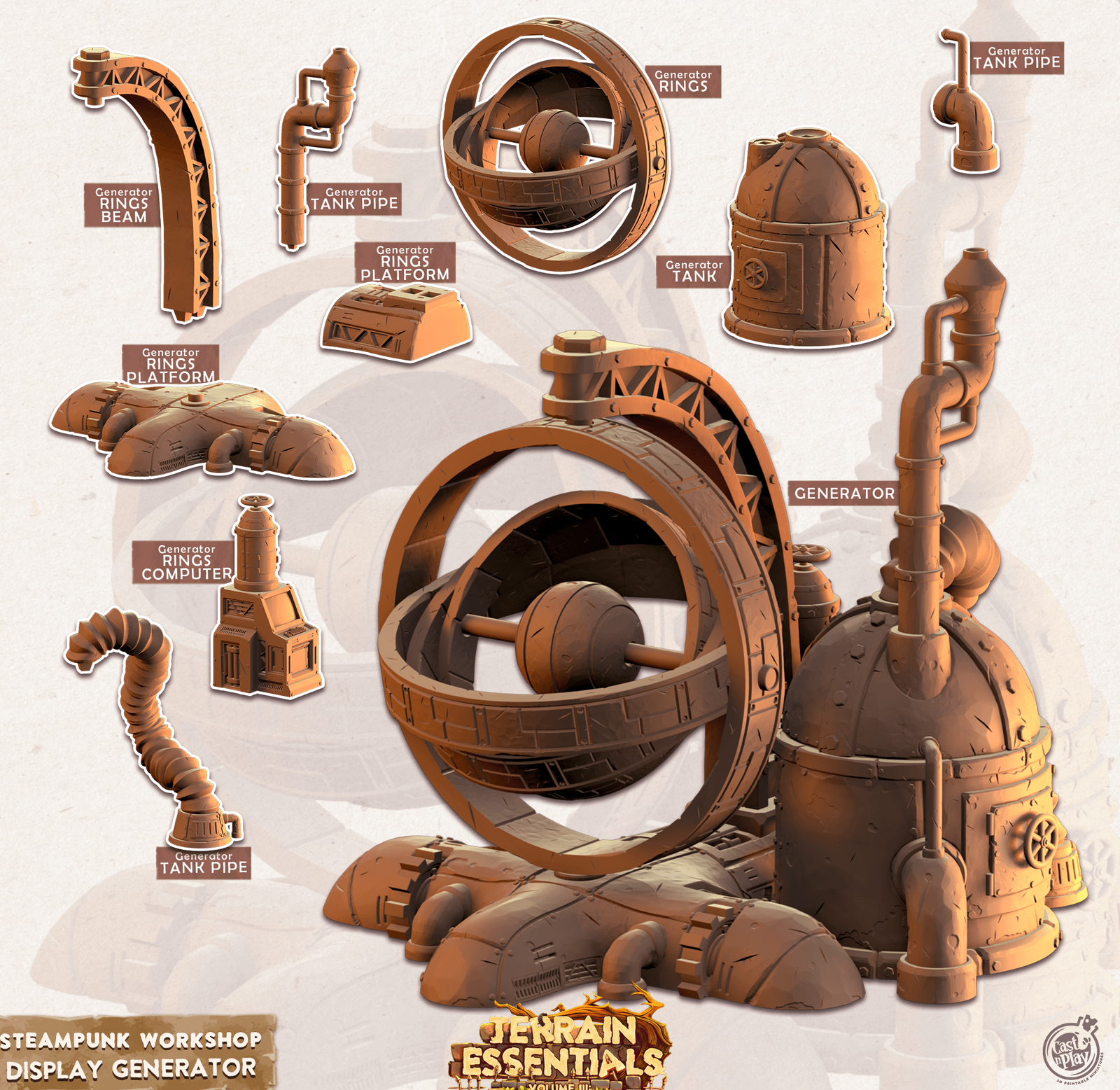 3D Printed Cast n Play Terrain Essentials - Steampunk Workshop Display Generator