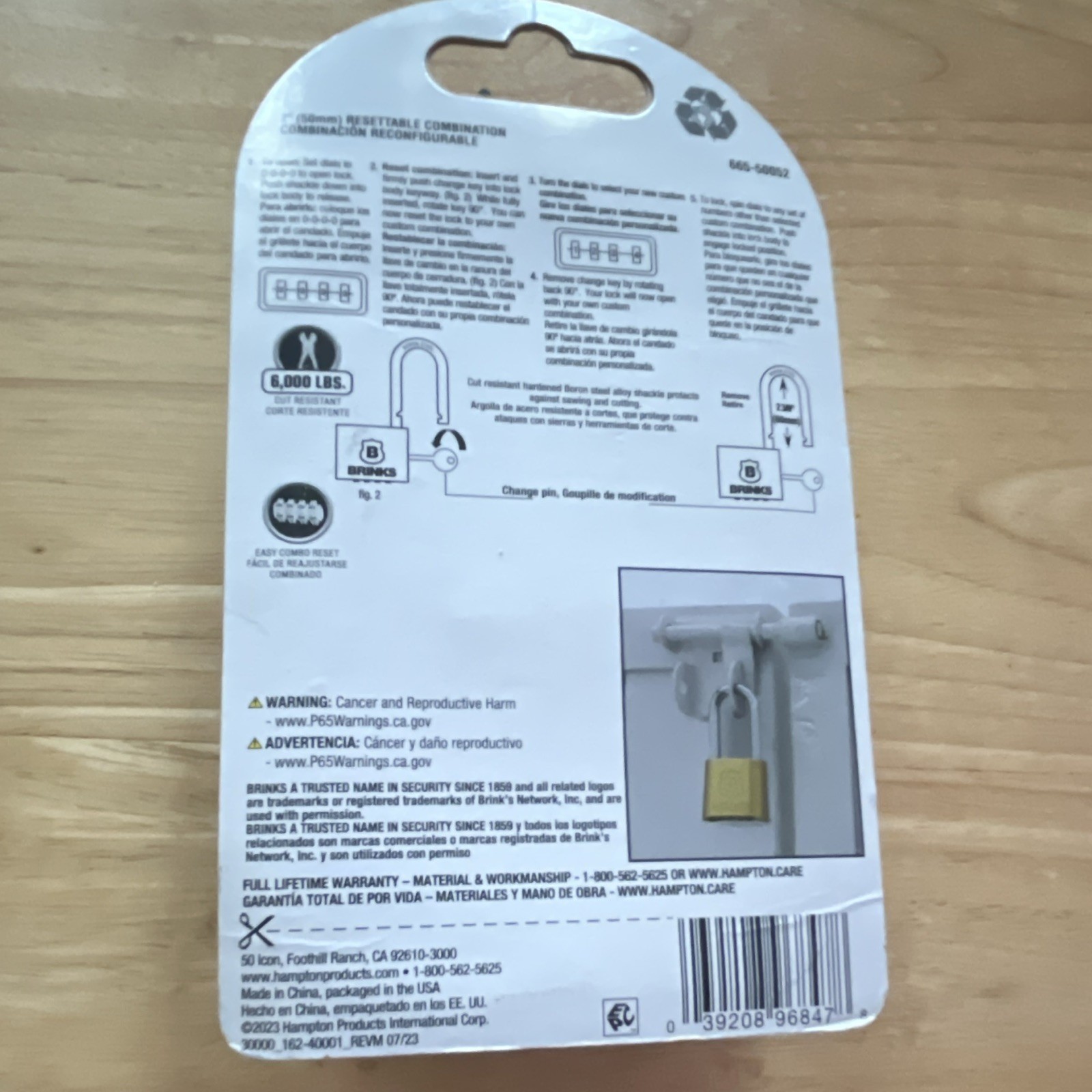 Brinks 665-50052 Resettable Combination Brass Padlock Boron Shackle