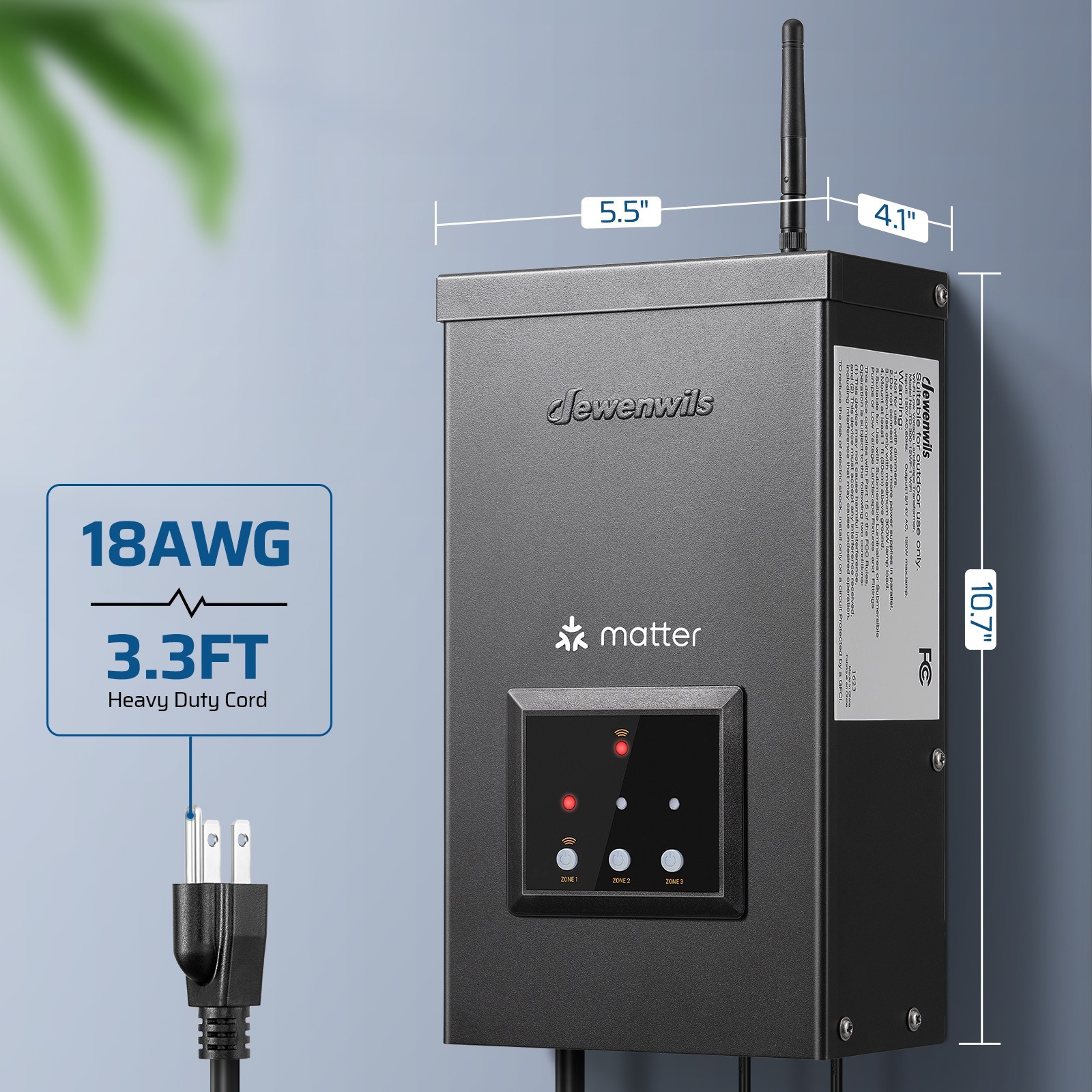 DEWENWILS Smart Low Voltage Transformer 300W 3 Zone WiFi Matter Outdoor 120V