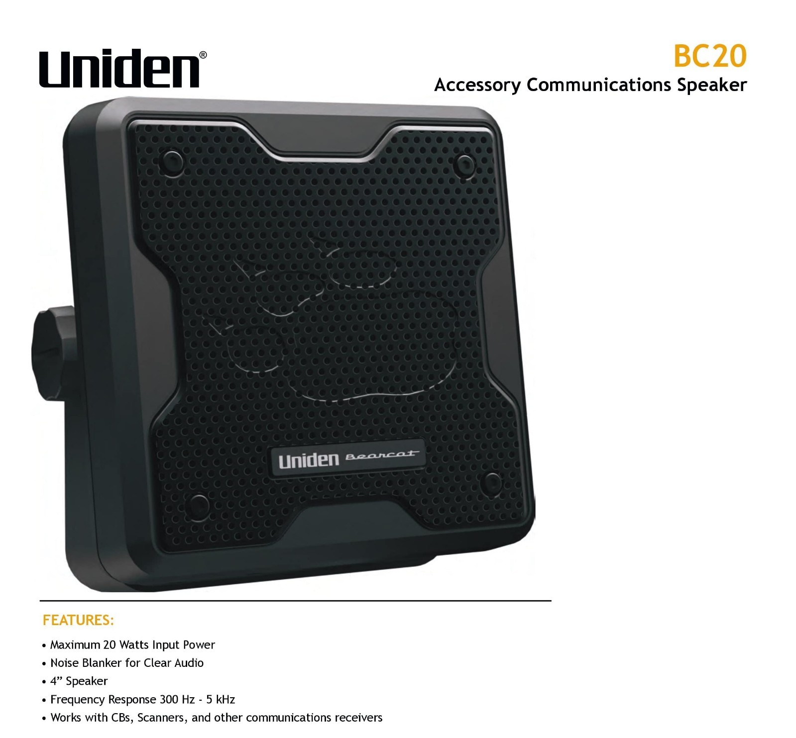 20W External Communications Speaker - Durable, Rugged Design for Scanners & CB R