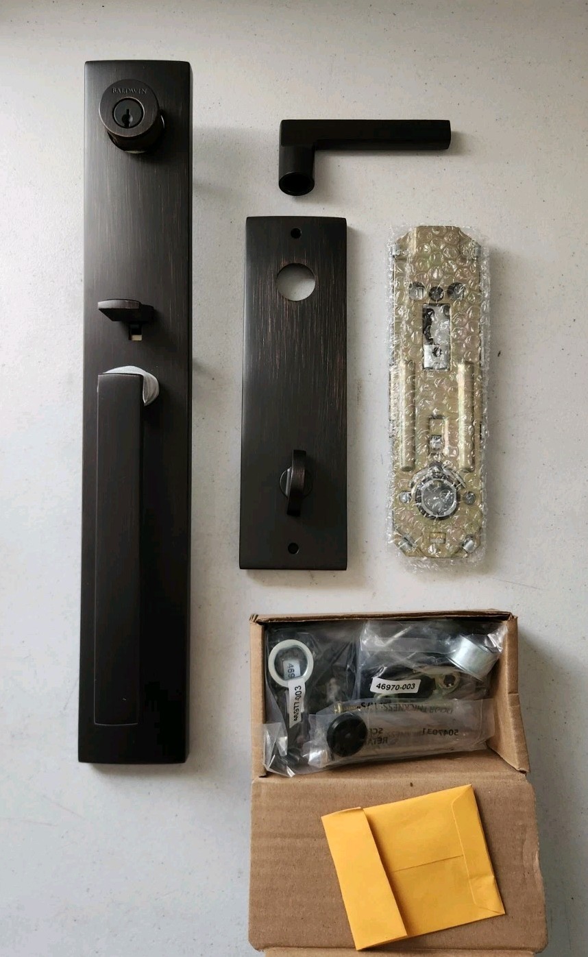 Baldwin EESANxSQUCQE112 Santa Cruz Full Plate Single Cylinder Keyed Handleset